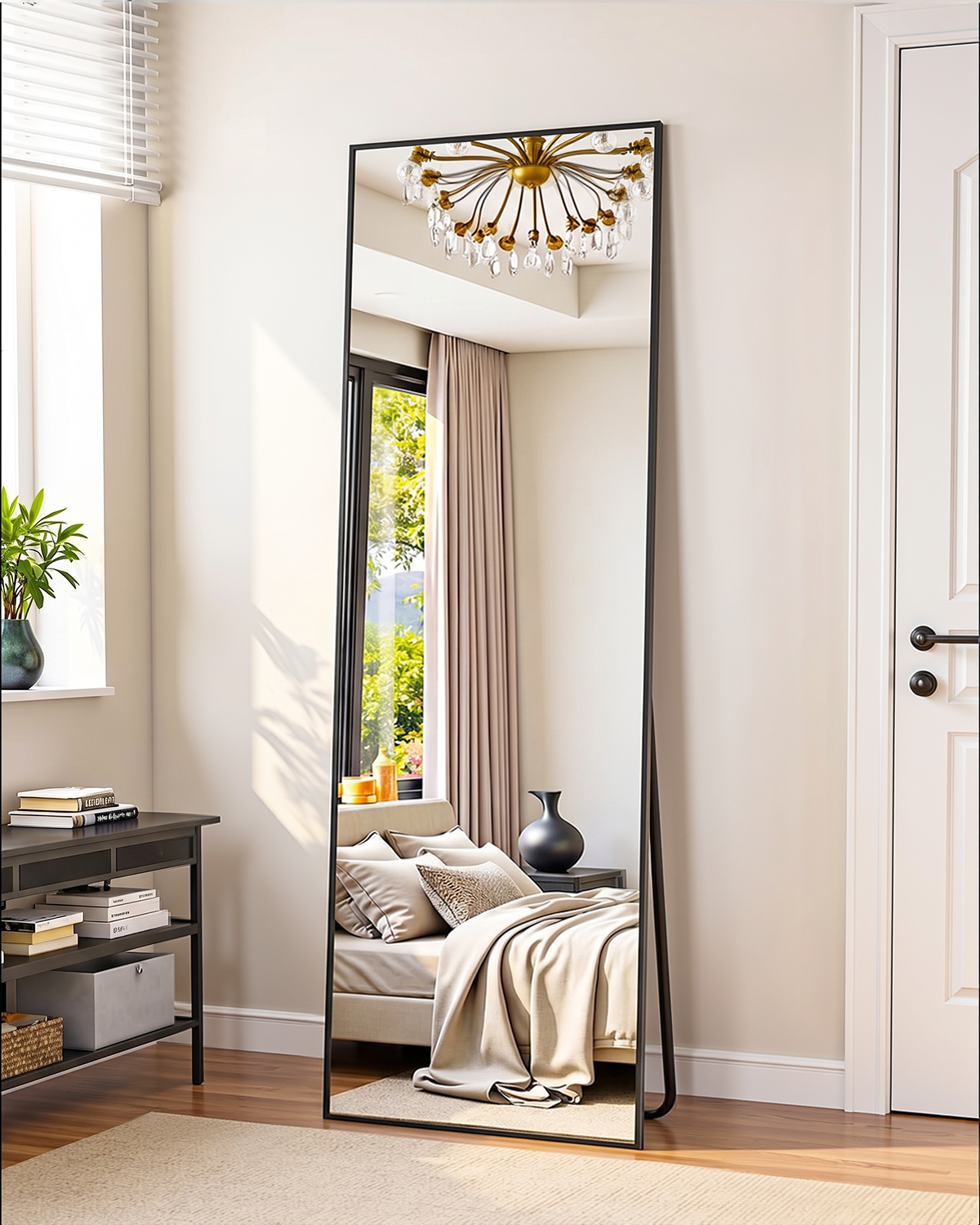 Suidia Arched Full Length Mirror with Stand, Full Body Mirror with Aluminum Frame, Freestanding/Leaning/Wall-Mounted, Floor Mirrors for Bedroom, Living Room, Entryway, Dressing Room
