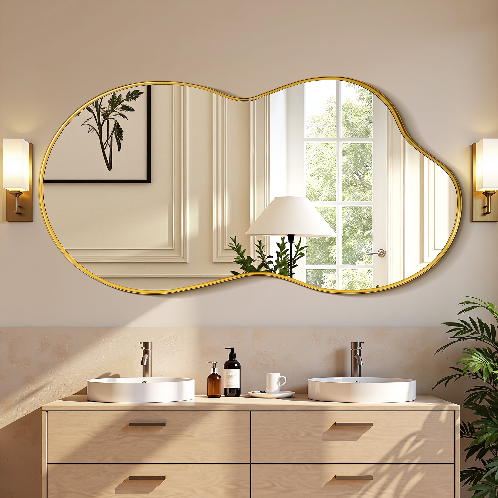 Suidia Irregular Wall Mirror, Bathroom Mirror Asymmetrical Mirrors Artistic Mirrors Decorative for Living Room Bedroom Bathroom Hallway Entryway