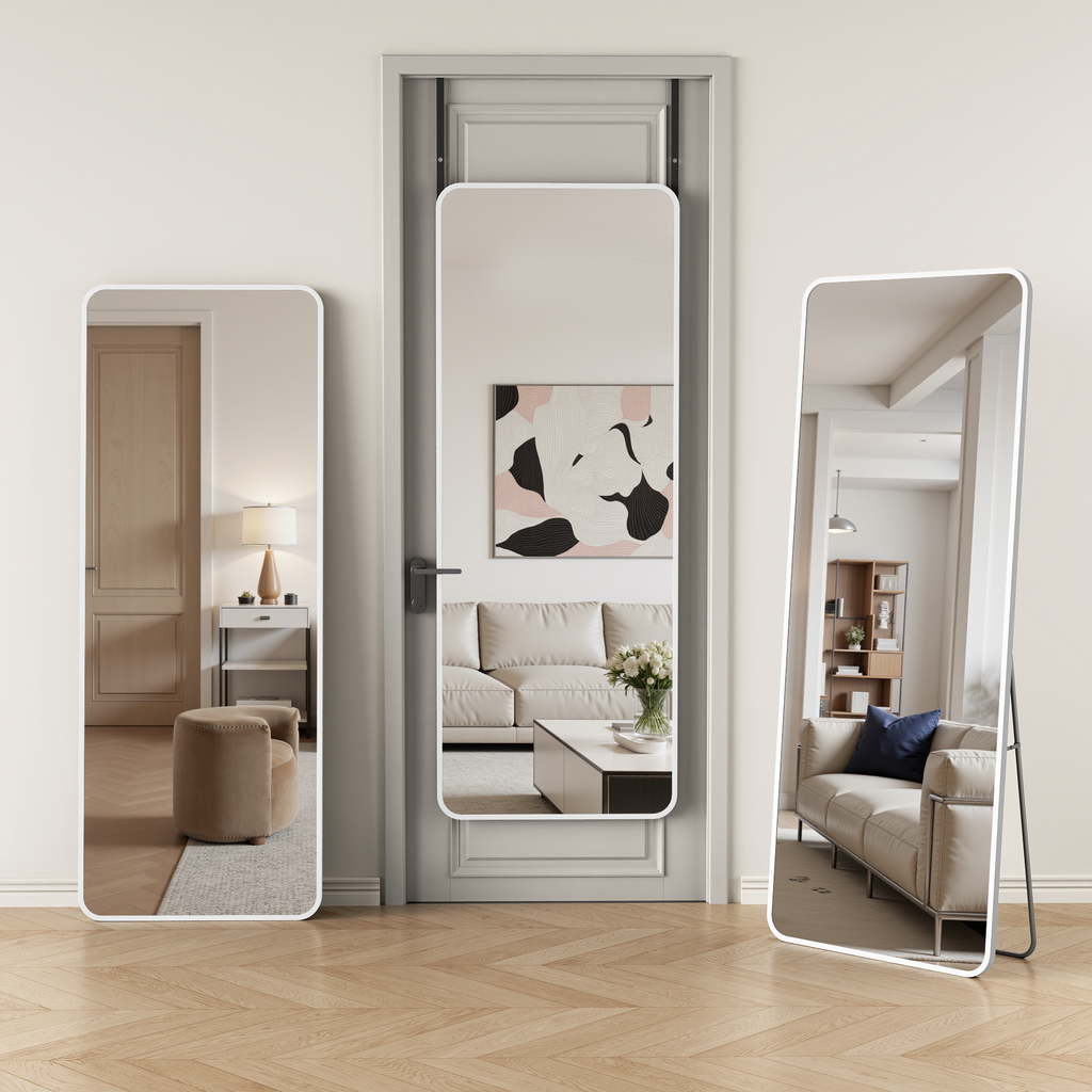 Suidia Full Length Mirror Over the Door&Wall Mounted, Door Mirror with Aluminum Alloy Frame, HD Shatterproof, No-Drill, Hanging Mirrors for Bedroom, Bathroom, Dorm, Closet
