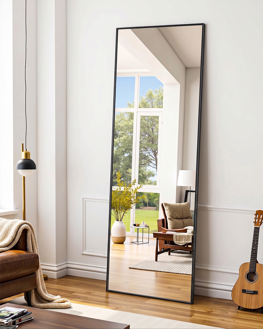 Suidia Arched Full Length Mirror with Stand, Full Body Mirror with Aluminum Frame, Freestanding/Leaning/Wall-Mounted, Floor Mirrors for Bedroom, Living Room, Entryway, Dressing Room