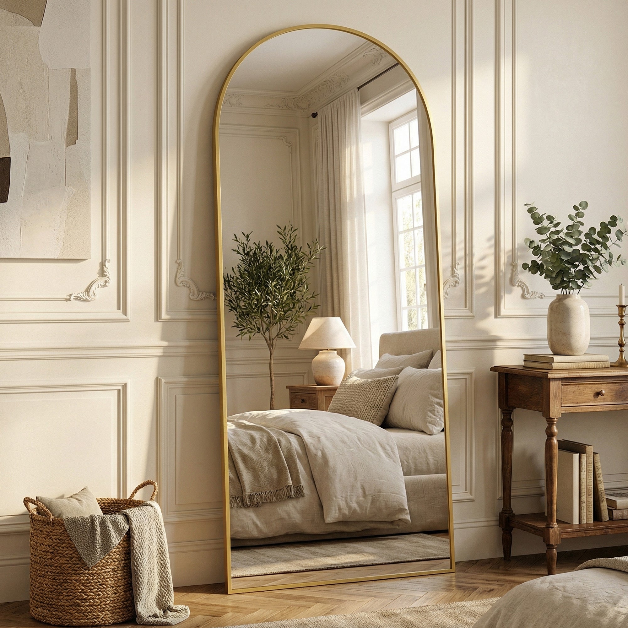 Suidia Arched Full Length Mirror with Stand, Full Body Mirror with Aluminum Frame, Freestanding/Leaning/Wall-Mounted, Floor Mirrors for Bedroom, Living Room, Entryway, Dressing Room