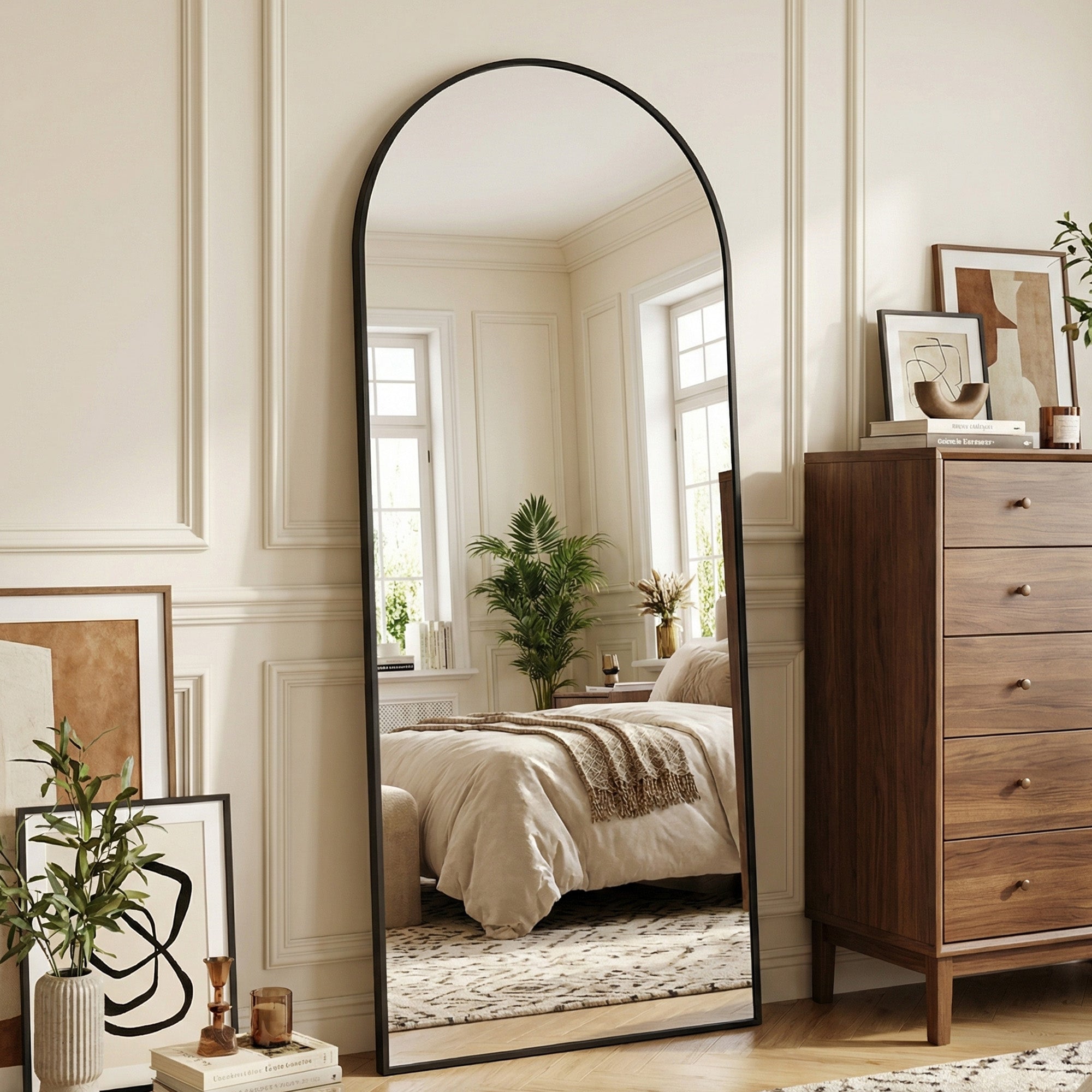 Suidia Arched Full Length Mirror with Stand, Full Body Mirror with Aluminum Frame, Freestanding/Leaning/Wall-Mounted, Floor Mirrors for Bedroom, Living Room, Entryway, Dressing Room