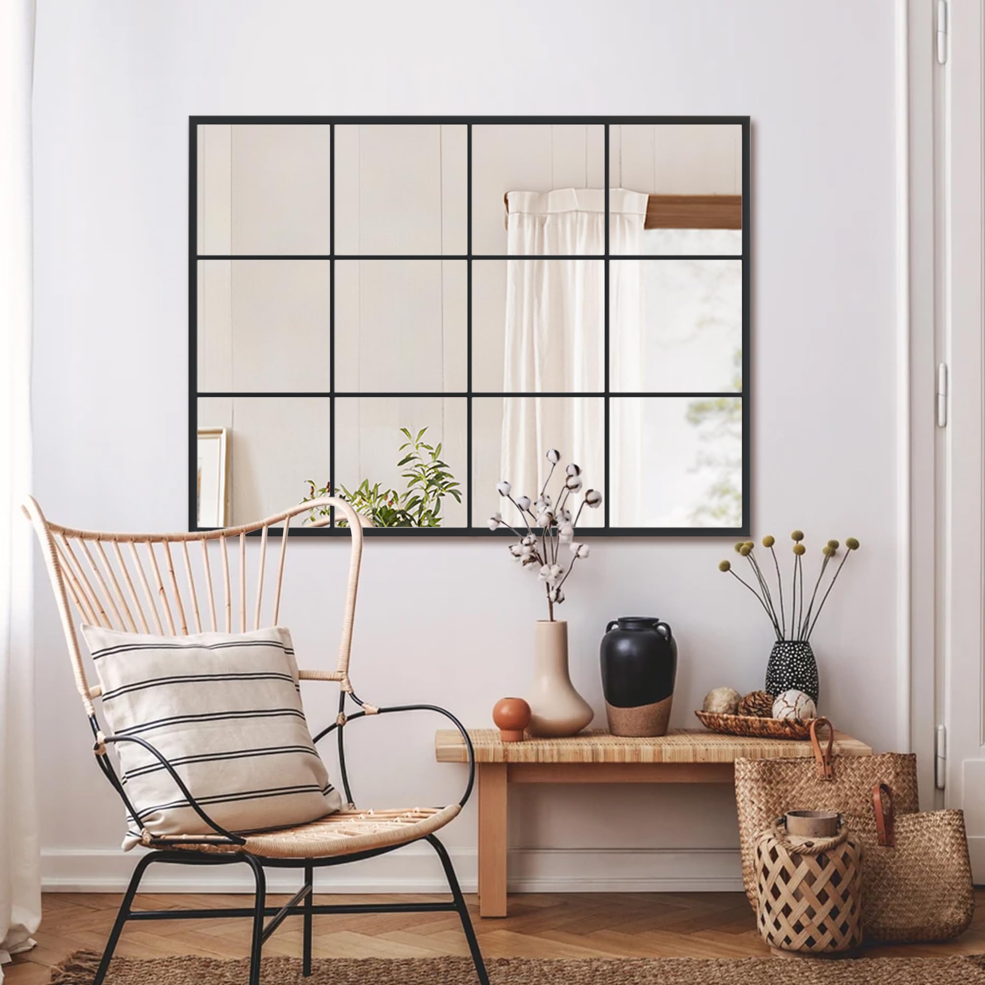 Suidia Wall Mirror, Window Decorative Mirrors, Metal Framed Wall Decor Wall-Mounted Mirrors for Bedroom, Living Room, Entryway