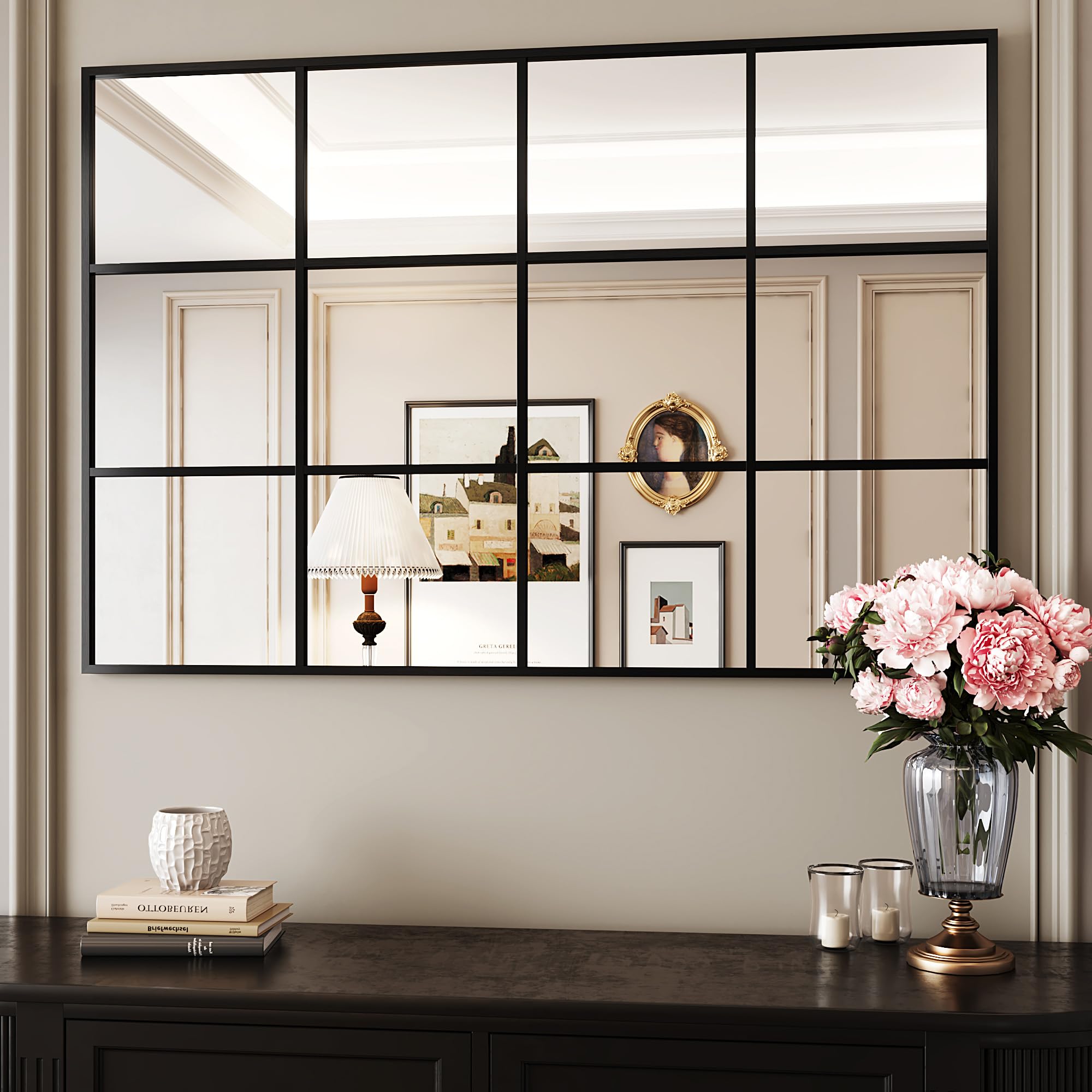 Suidia Wall Mirror, Window Decorative Mirrors, Metal Framed Wall Decor Wall-Mounted Mirrors for Bedroom, Living Room, Entryway