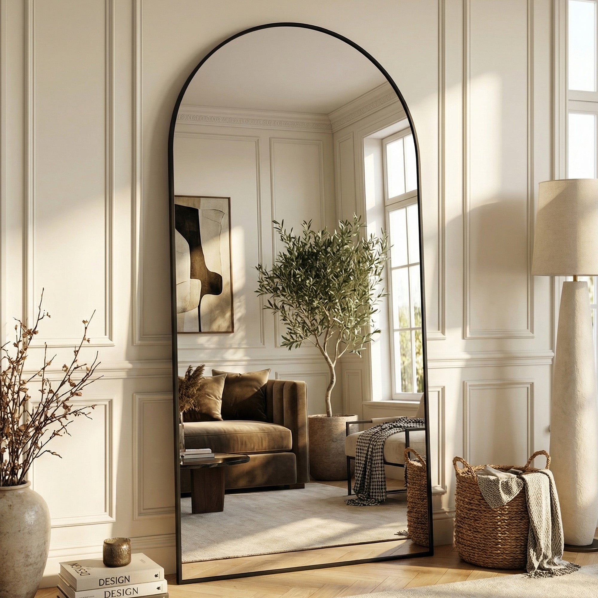 Suidia Arched Full Length Mirror with Stand, Full Body Mirror with Aluminum Frame, Freestanding/Leaning/Wall-Mounted, Floor Mirrors for Bedroom, Living Room, Entryway, Dressing Room