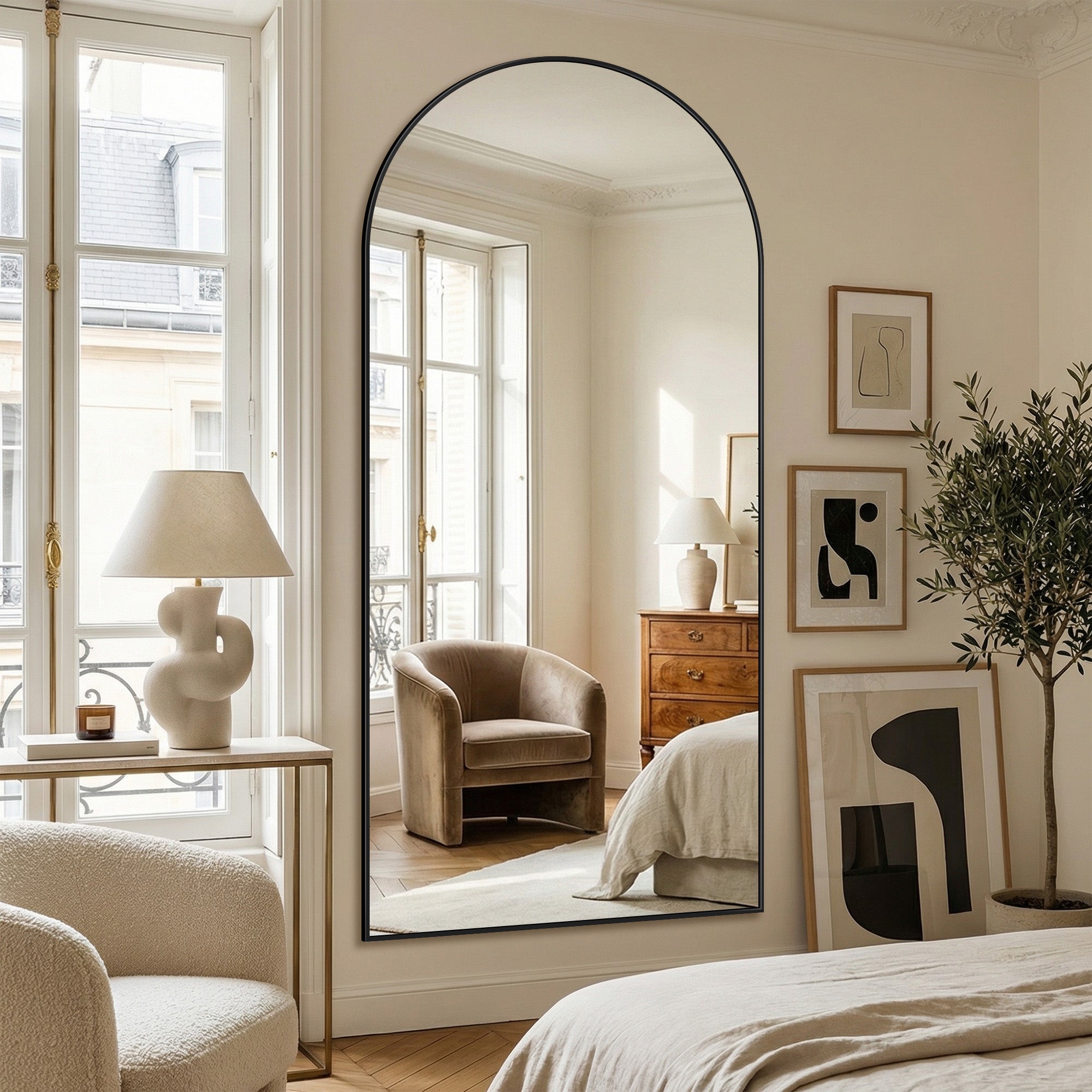 Suidia Arched Full Length Mirror with Stand, Full Body Mirror with Aluminum Frame, Freestanding/Leaning/Wall-Mounted, Floor Mirrors for Bedroom, Living Room, Entryway, Dressing Room