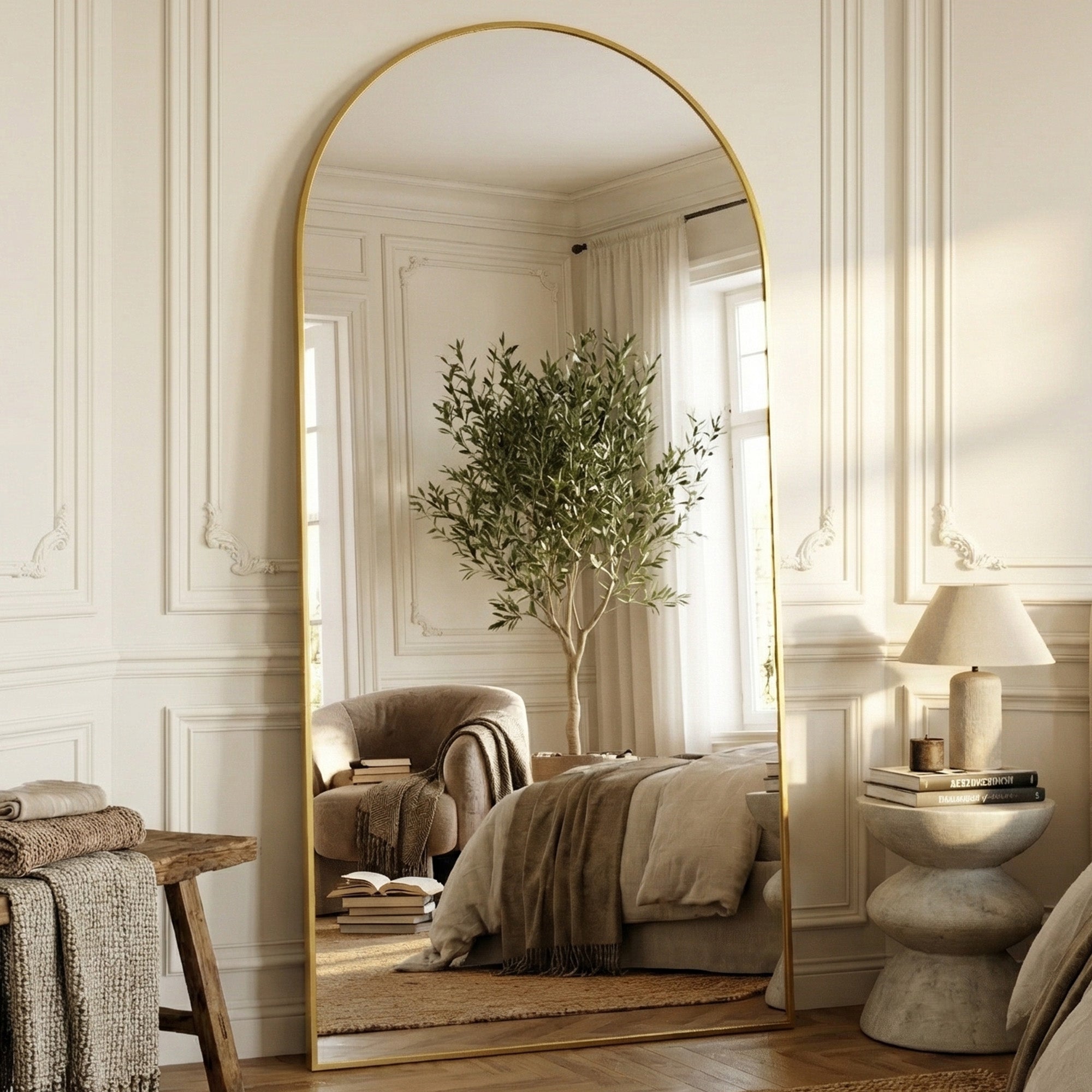 Suidia Arched Full Length Mirror with Stand, Full Body Mirror with Aluminum Frame, Freestanding/Leaning/Wall-Mounted, Floor Mirrors for Bedroom, Living Room, Entryway, Dressing Room