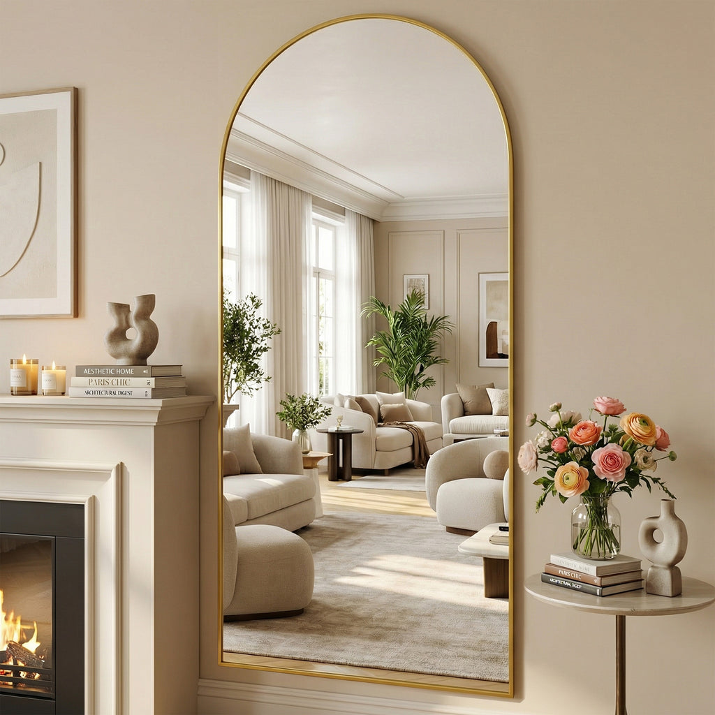 Suidia Arched Full Length Mirror with Stand, Full Body Mirror with Aluminum Frame, Freestanding/Leaning/Wall-Mounted, Floor Mirrors for Bedroom, Living Room, Entryway, Dressing Room