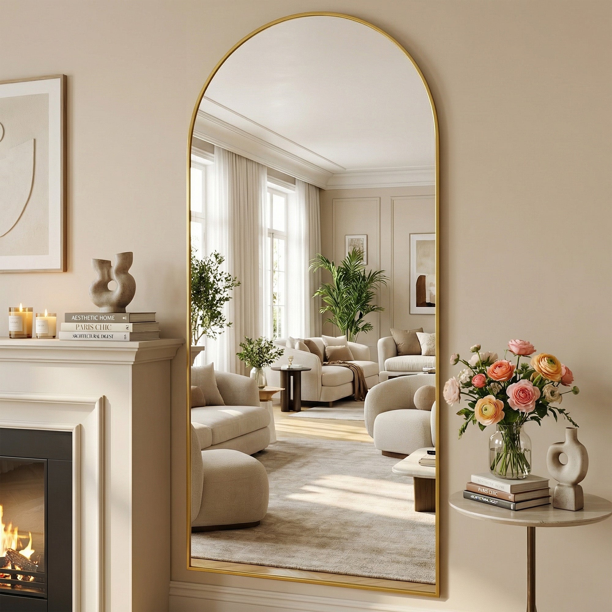 Suidia Arched Full Length Mirror with Stand, Full Body Mirror with Aluminum Frame, Freestanding/Leaning/Wall-Mounted, Floor Mirrors for Bedroom, Living Room, Entryway, Dressing Room