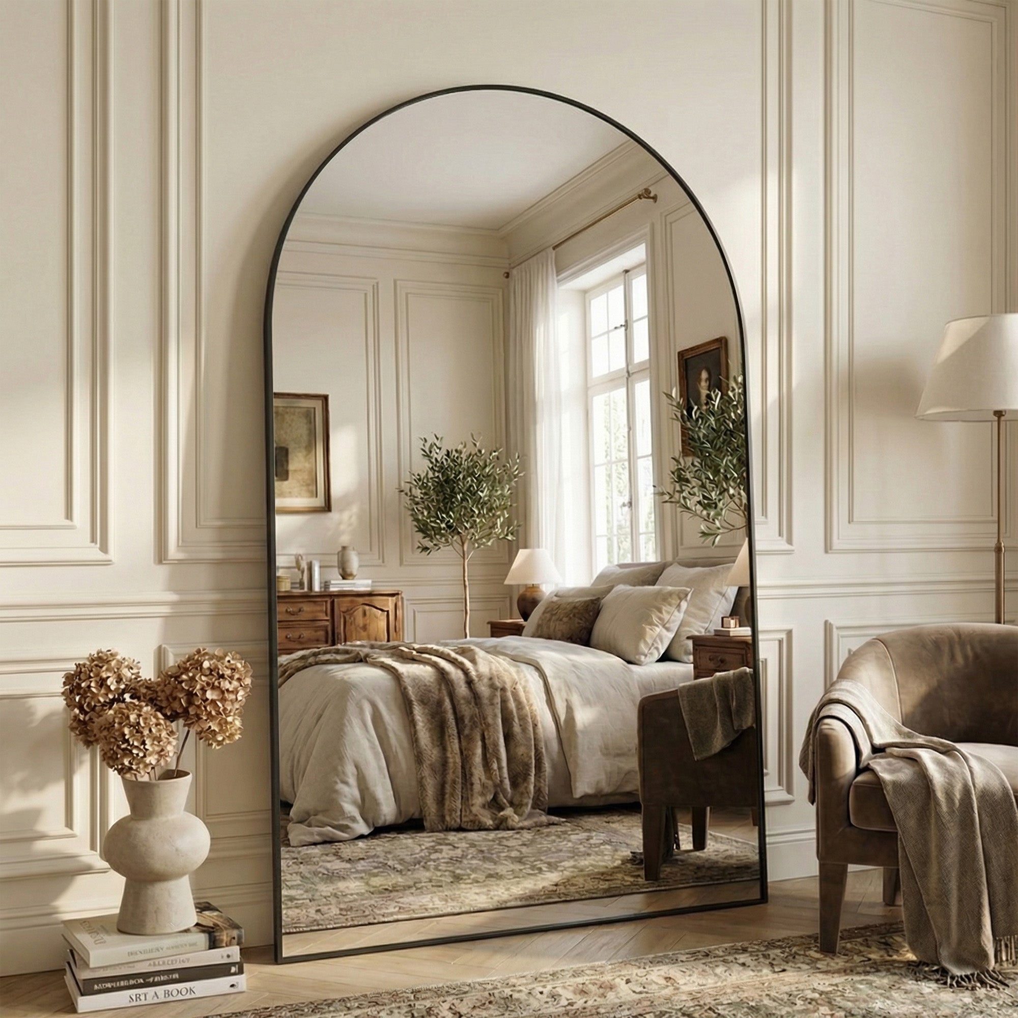 Suidia Arched Full Length Mirror with Stand, Full Body Mirror with Aluminum Frame, Freestanding/Leaning/Wall-Mounted, Floor Mirrors for Bedroom, Living Room, Entryway, Dressing Room