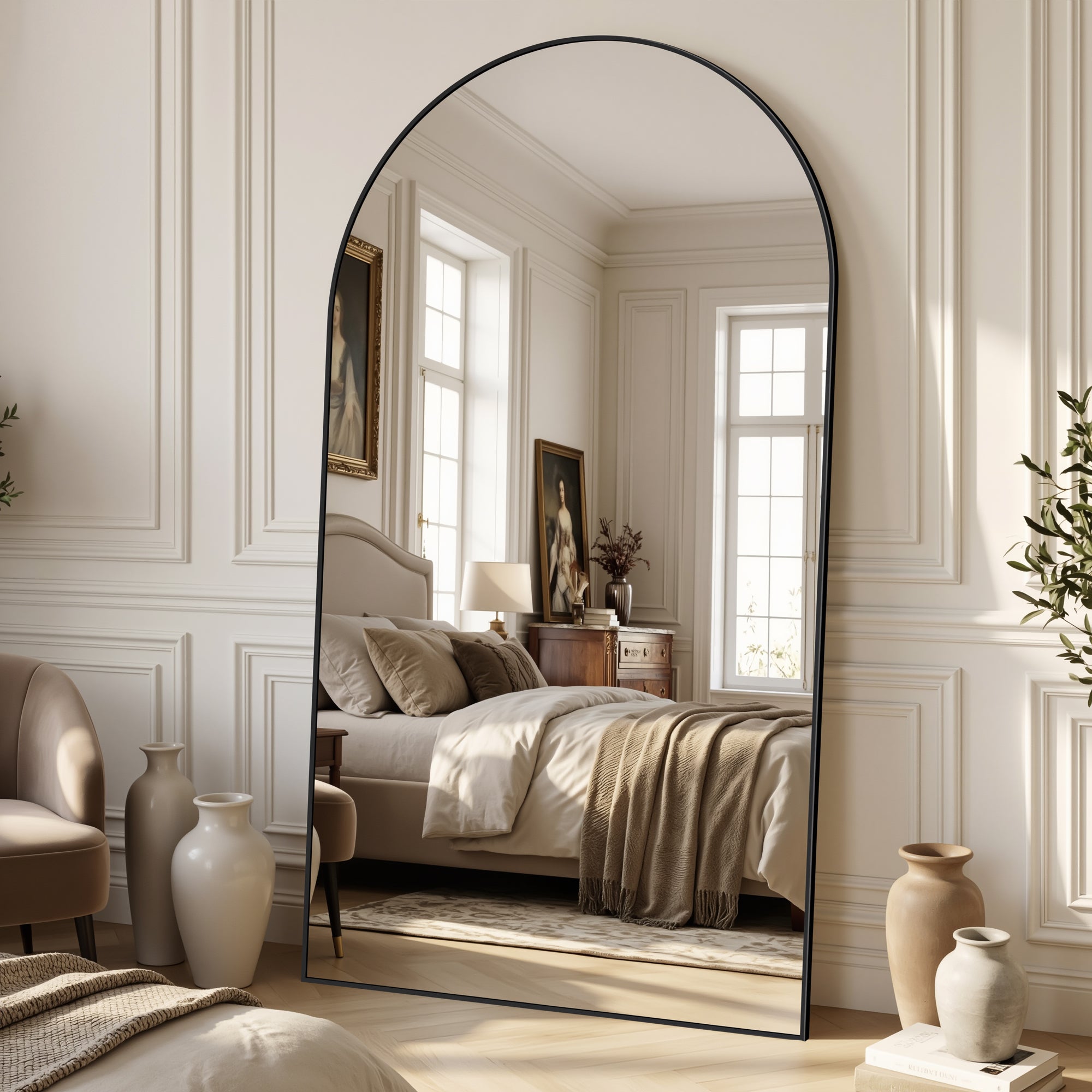 Suidia Arched Full Length Mirror with Stand, Full Body Mirror with Aluminum Frame, Freestanding/Leaning/Wall-Mounted, Floor Mirrors for Bedroom, Living Room, Entryway, Dressing Room