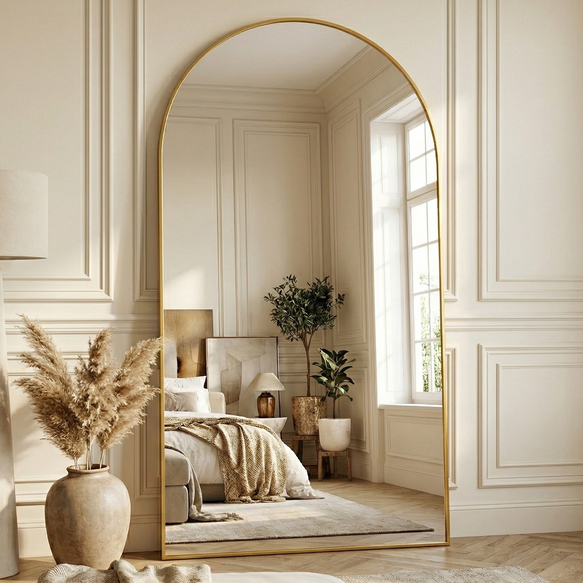 Suidia Arched Full Length Mirror with Stand, Full Body Mirror with Aluminum Frame, Freestanding/Leaning/Wall-Mounted, Floor Mirrors for Bedroom, Living Room, Entryway, Dressing Room