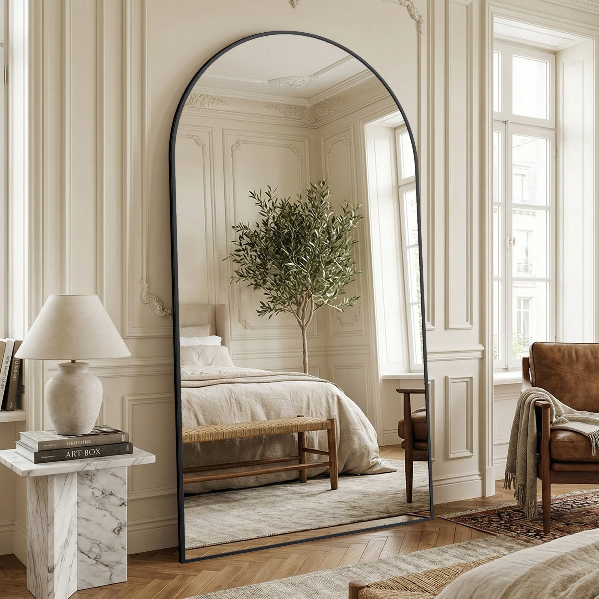 Suidia Arched Full Length Mirror with Stand, Full Body Mirror with Aluminum Frame, Freestanding/Leaning/Wall-Mounted, Floor Mirrors for Bedroom, Living Room, Entryway, Dressing Room