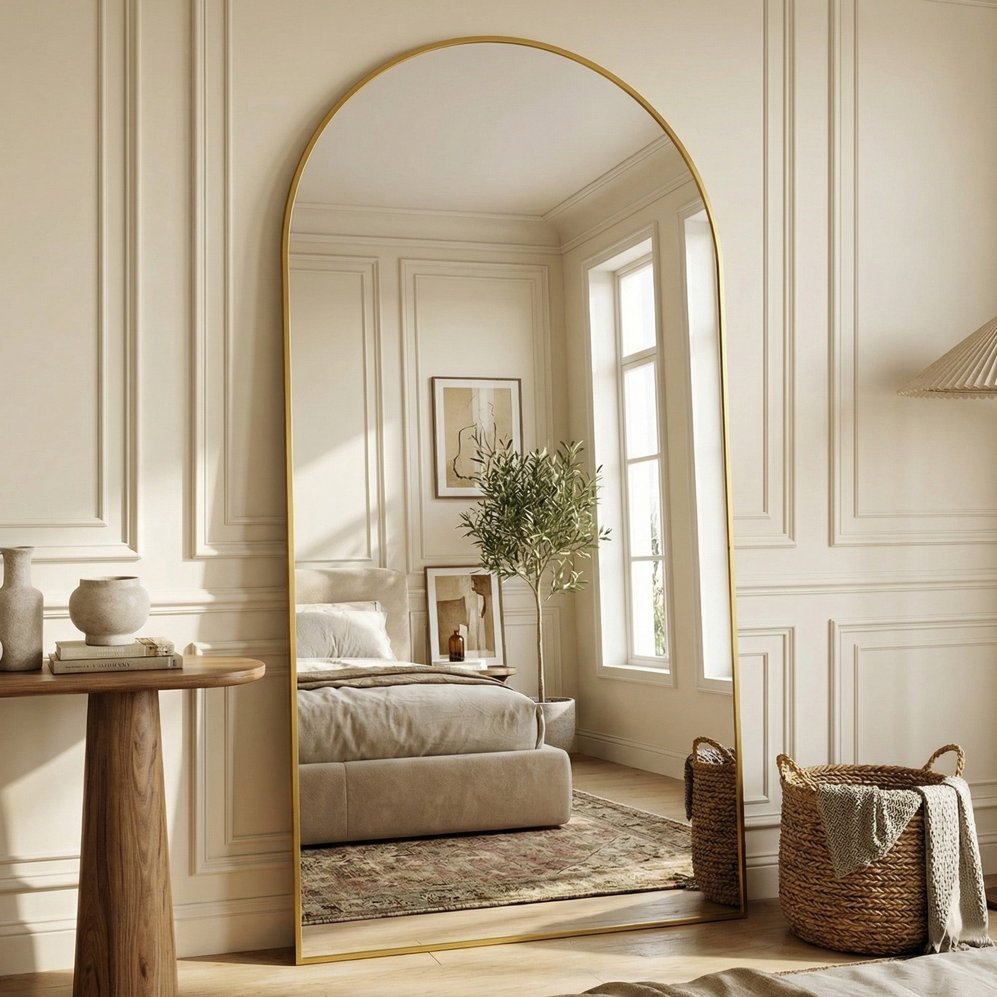 Suidia Arched Full Length Mirror with Stand, Full Body Mirror with Aluminum Frame, Freestanding/Leaning/Wall-Mounted, Floor Mirrors for Bedroom, Living Room, Entryway, Dressing Room