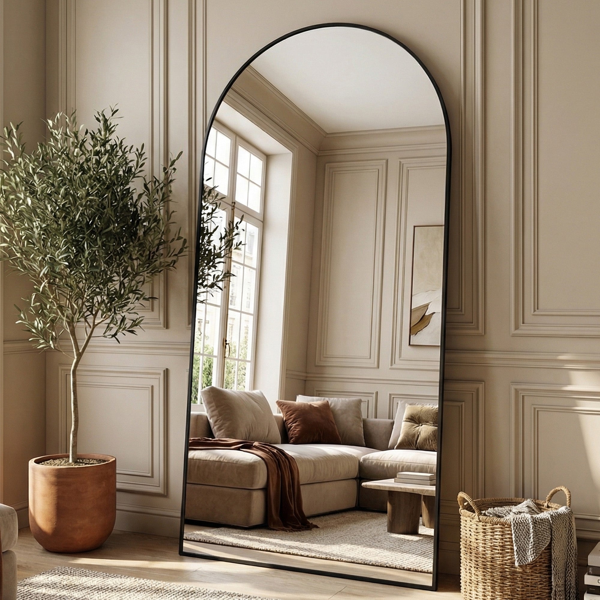 Suidia Arched Full Length Mirror with Stand, Full Body Mirror with Aluminum Frame, Freestanding/Leaning/Wall-Mounted, Floor Mirrors for Bedroom, Living Room, Entryway, Dressing Room
