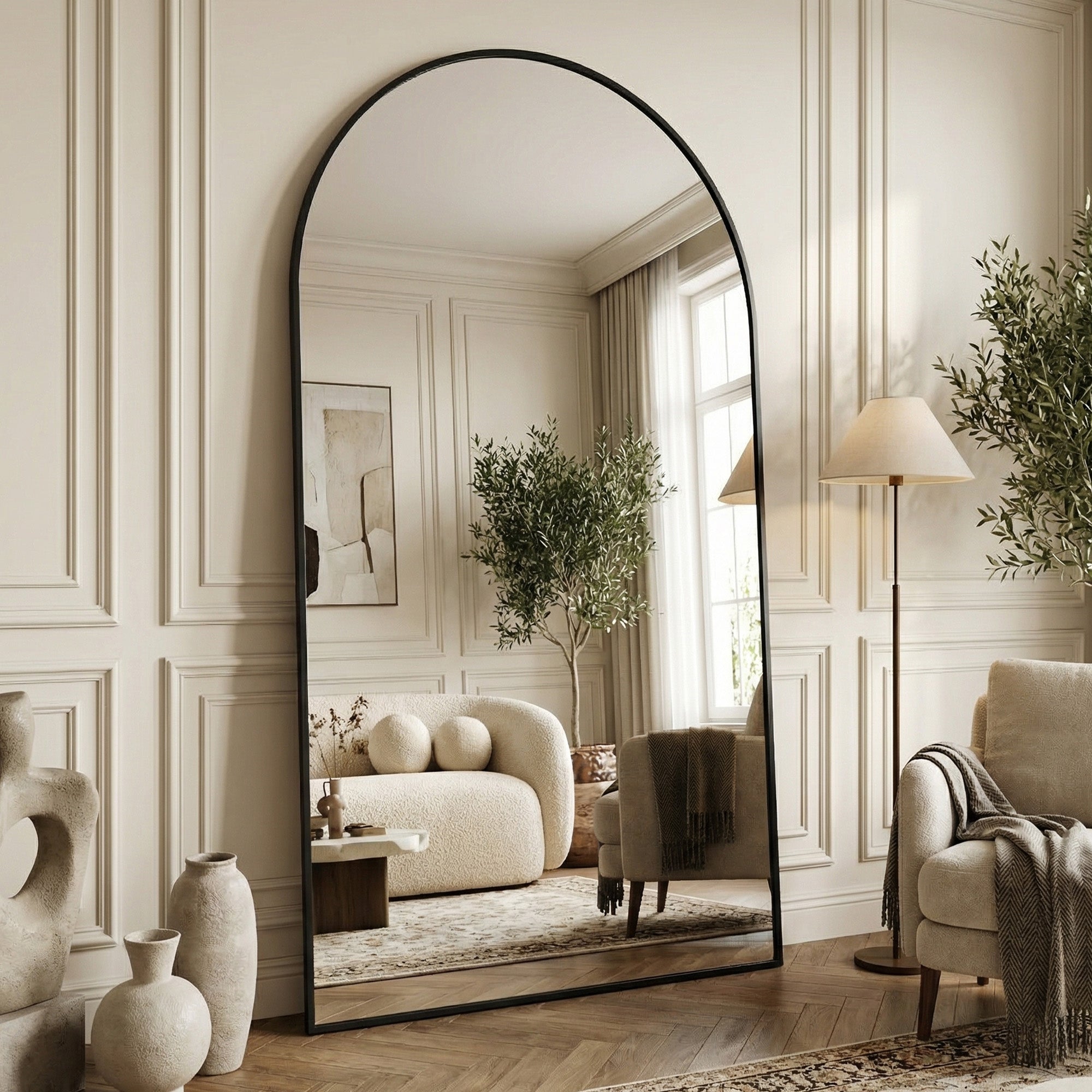 Suidia Arched Full Length Mirror with Stand, Full Body Mirror with Aluminum Frame, Freestanding/Leaning/Wall-Mounted, Floor Mirrors for Bedroom, Living Room, Entryway, Dressing Room