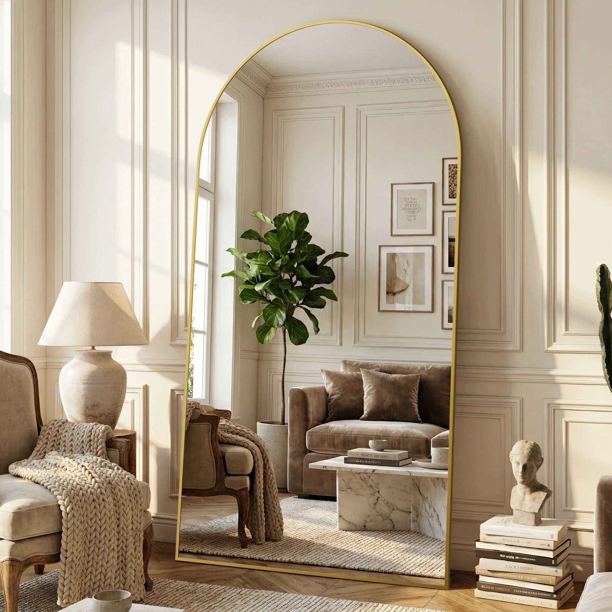 Suidia Arched Full Length Mirror with Stand, Full Body Mirror with Aluminum Frame, Freestanding/Leaning/Wall-Mounted, Floor Mirrors for Bedroom, Living Room, Entryway, Dressing Room