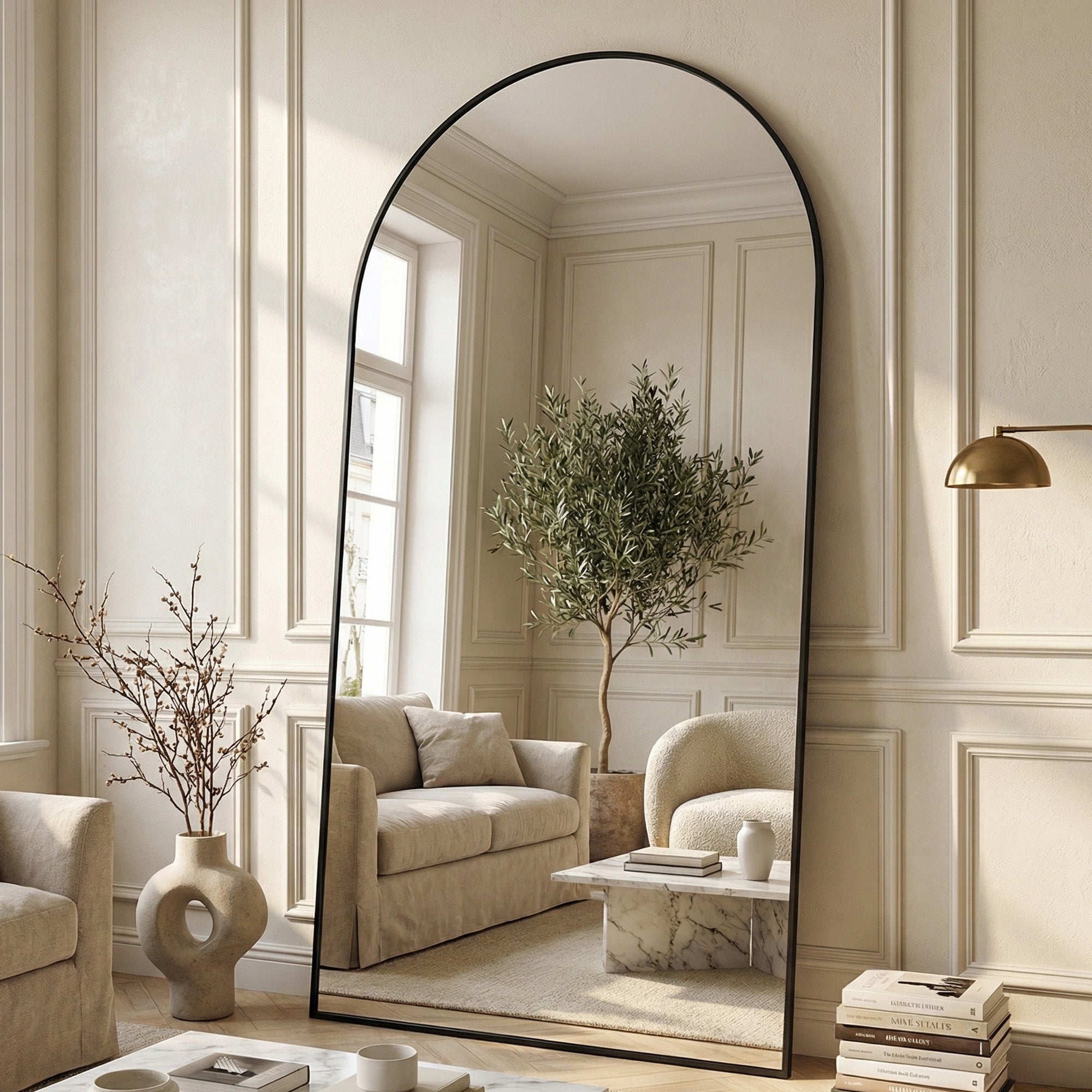 Suidia Arched Full Length Mirror with Stand, Full Body Mirror with Aluminum Frame, Freestanding/Leaning/Wall-Mounted, Floor Mirrors for Bedroom, Living Room, Entryway, Dressing Room