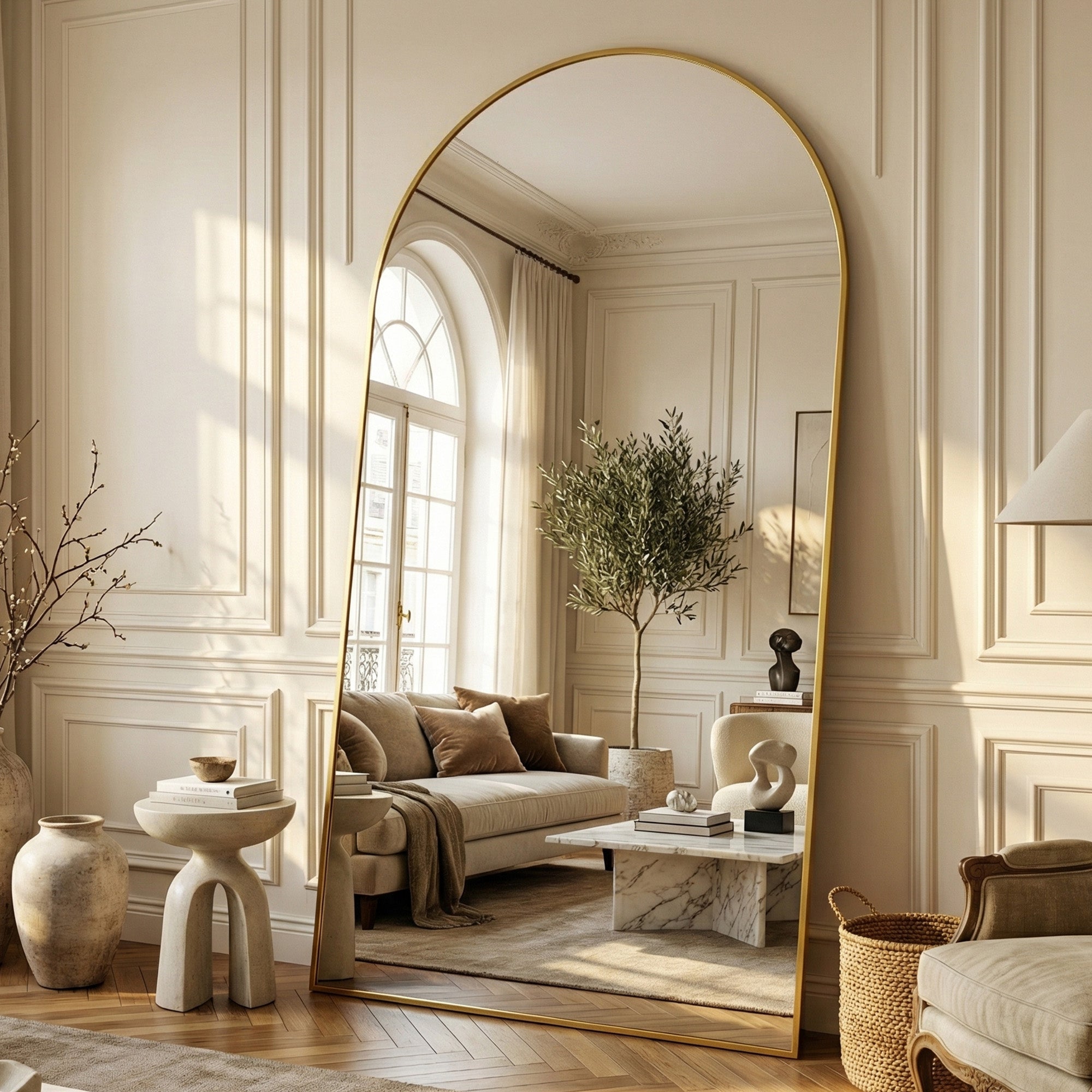 Suidia Arched Full Length Mirror with Stand, Full Body Mirror with Aluminum Frame, Freestanding/Leaning/Wall-Mounted, Floor Mirrors for Bedroom, Living Room, Entryway, Dressing Room