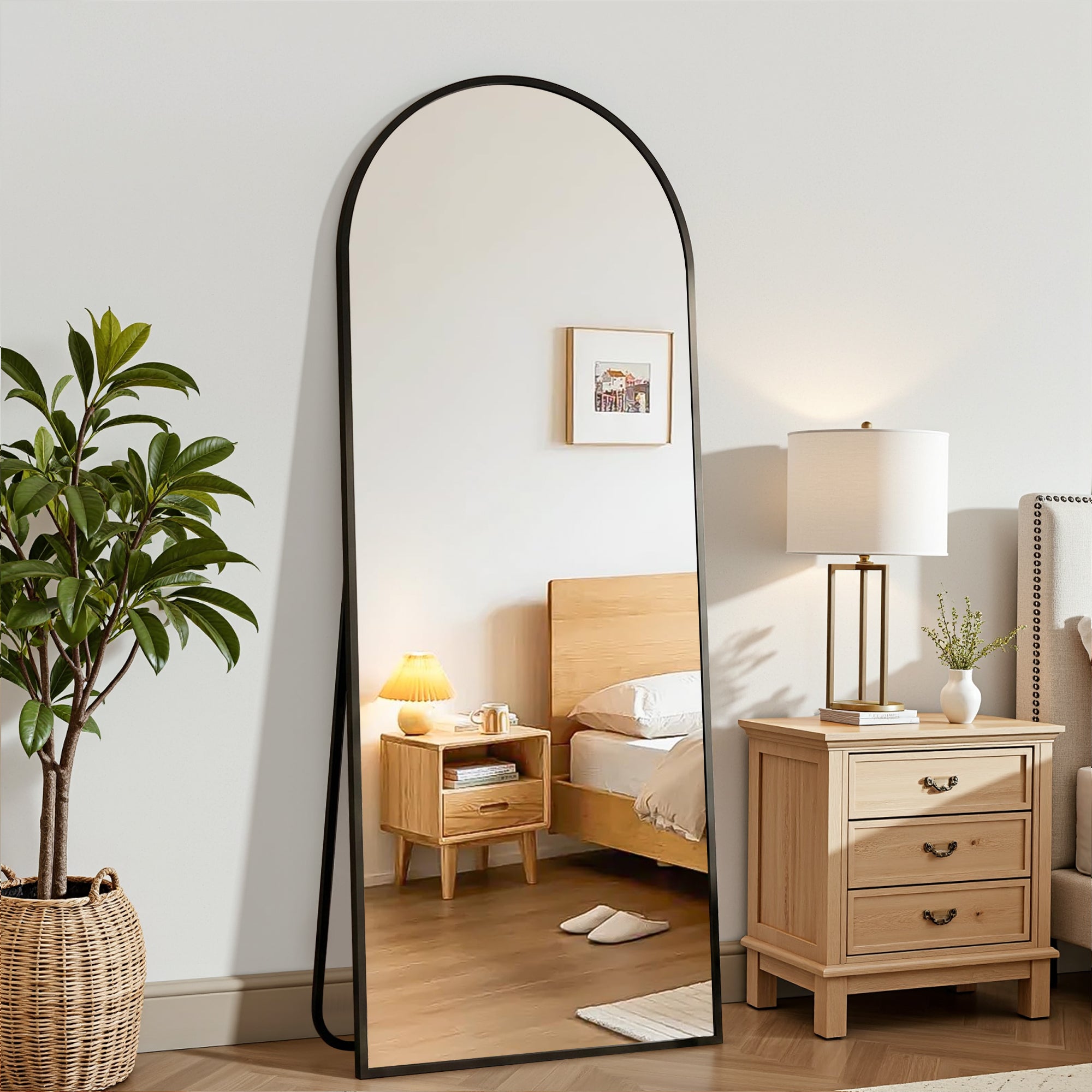 Suidia Arched Full Length Mirror with Stand, Full Body Mirror with Aluminum Frame, Freestanding/Leaning/Wall-Mounted, Floor Mirrors for Bedroom, Living Room, Entryway, Dressing Room