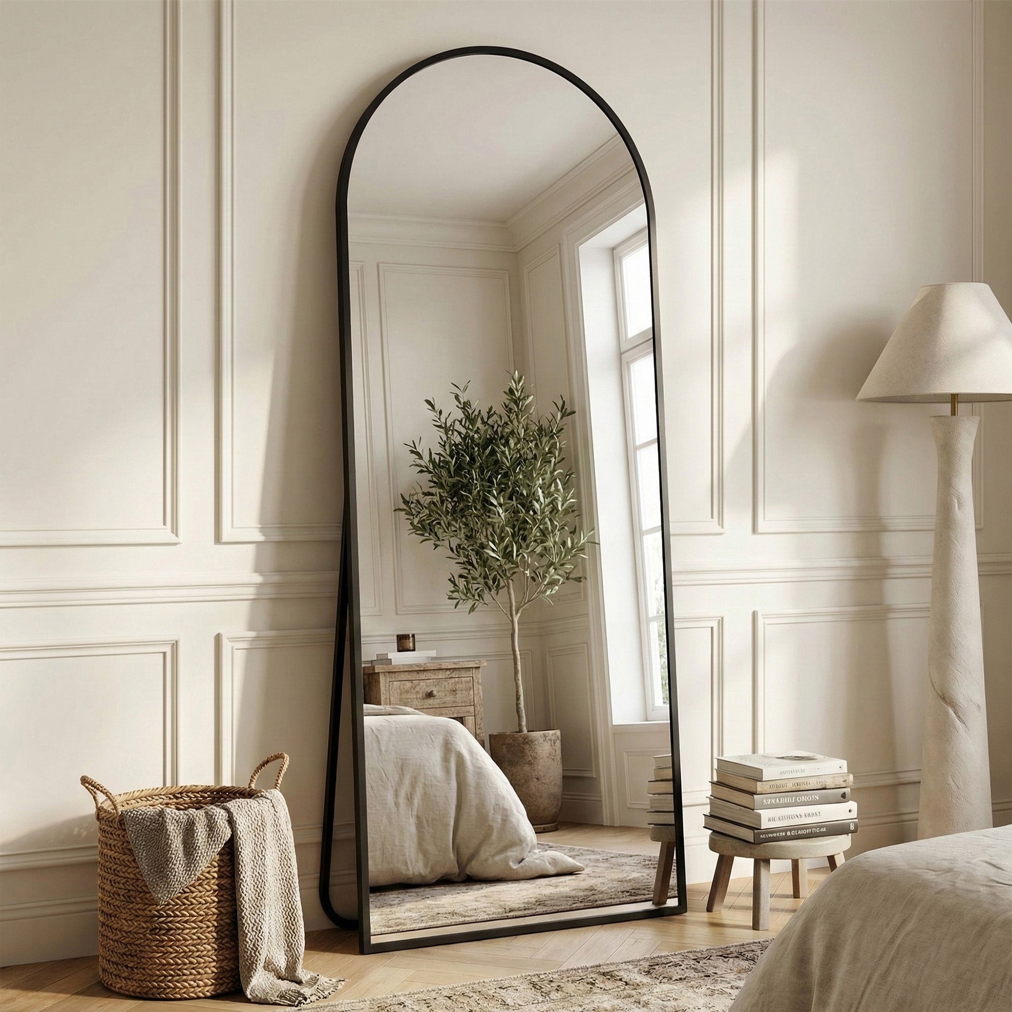 Suidia Arched Full Length Mirror with Stand, Full Body Mirror with Aluminum Frame, Freestanding/Leaning/Wall-Mounted, Floor Mirrors for Bedroom, Living Room, Entryway, Dressing Room