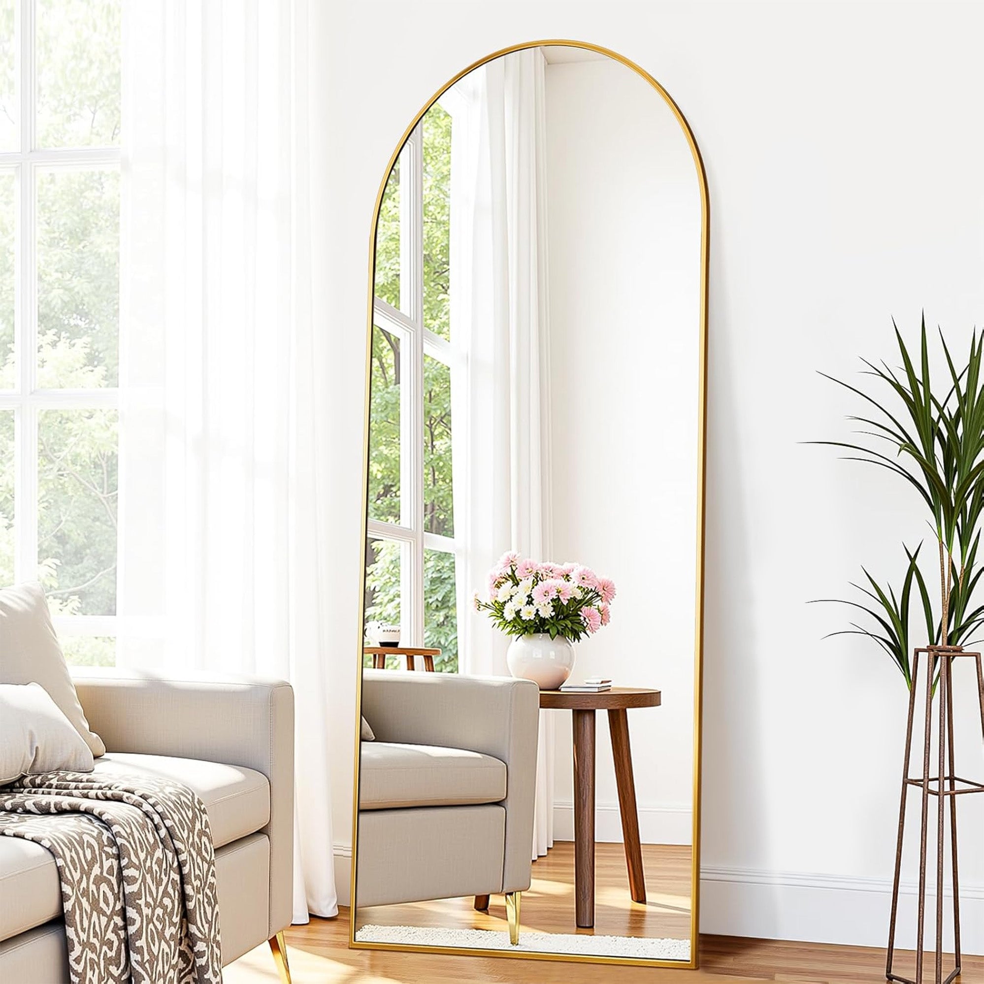 Suidia Arched Full Length Mirror with Stand, Full Body Mirror with Aluminum Frame, Freestanding/Leaning/Wall-Mounted, Floor Mirrors for Bedroom, Living Room, Entryway, Dressing Room