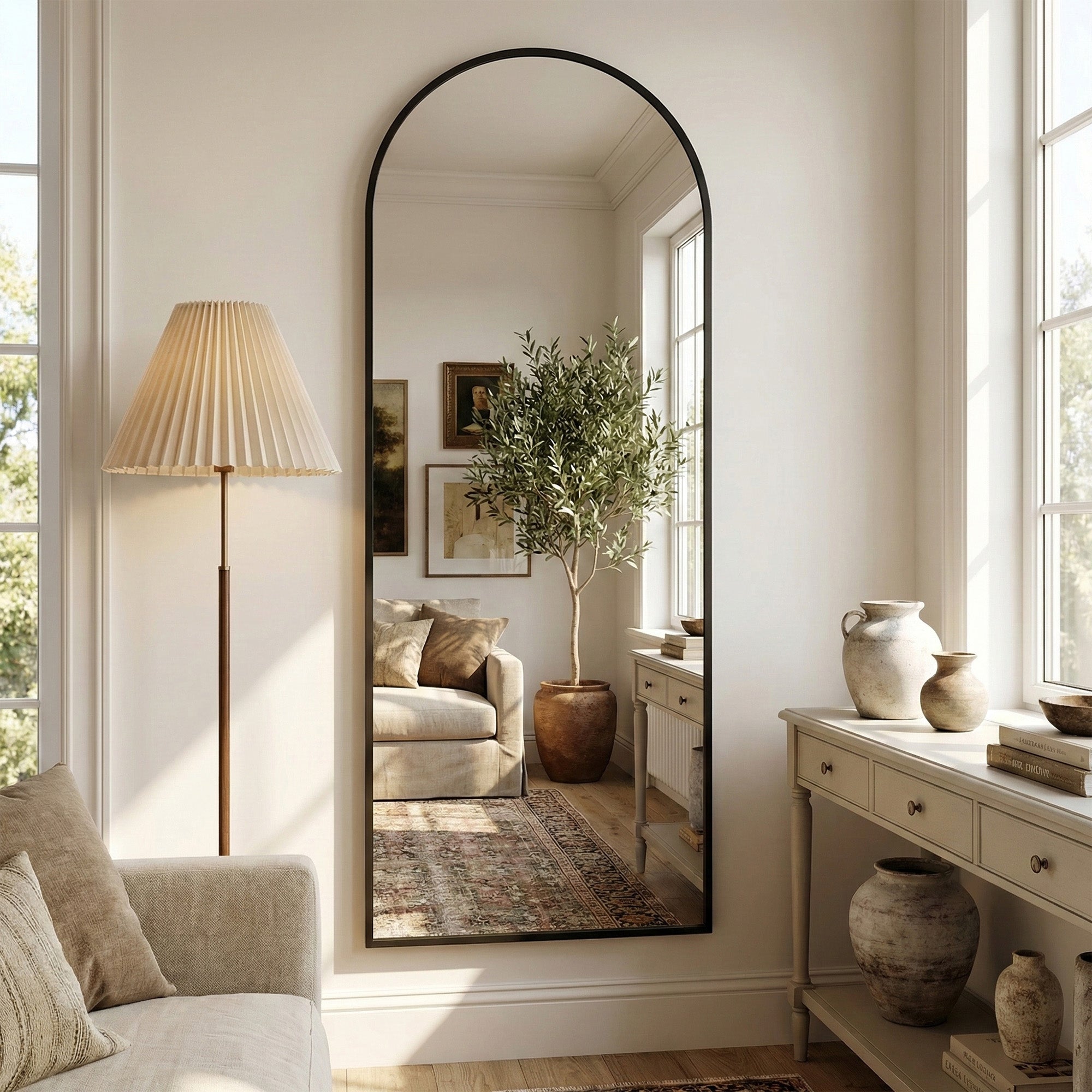 Suidia Arched Full Length Mirror with Stand, Full Body Mirror with Aluminum Frame, Freestanding/Leaning/Wall-Mounted, Floor Mirrors for Bedroom, Living Room, Entryway, Dressing Room