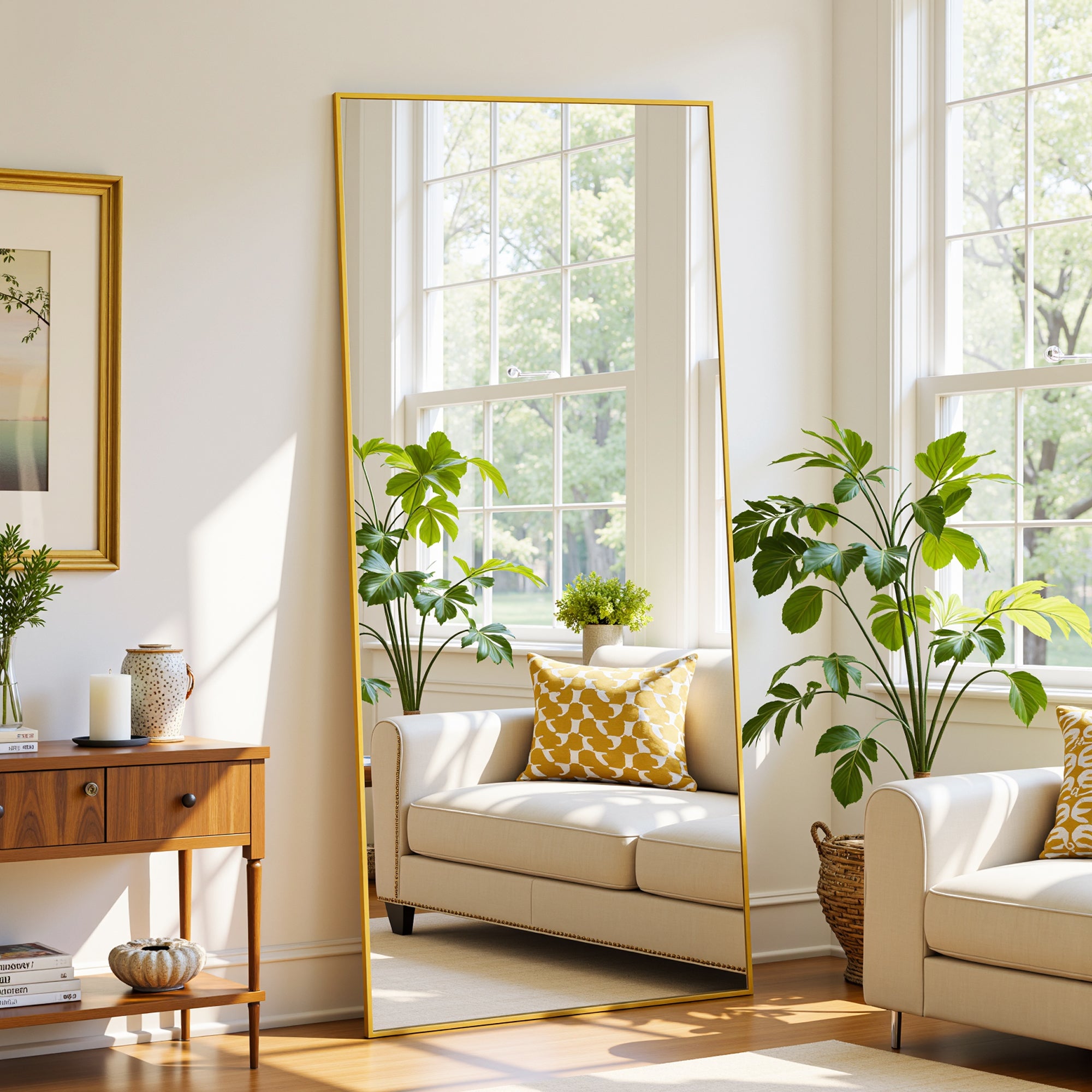 Suidia Arched Full Length Mirror with Stand, Full Body Mirror with Aluminum Frame, Freestanding/Leaning/Wall-Mounted, Floor Mirrors for Bedroom, Living Room, Entryway, Dressing Room