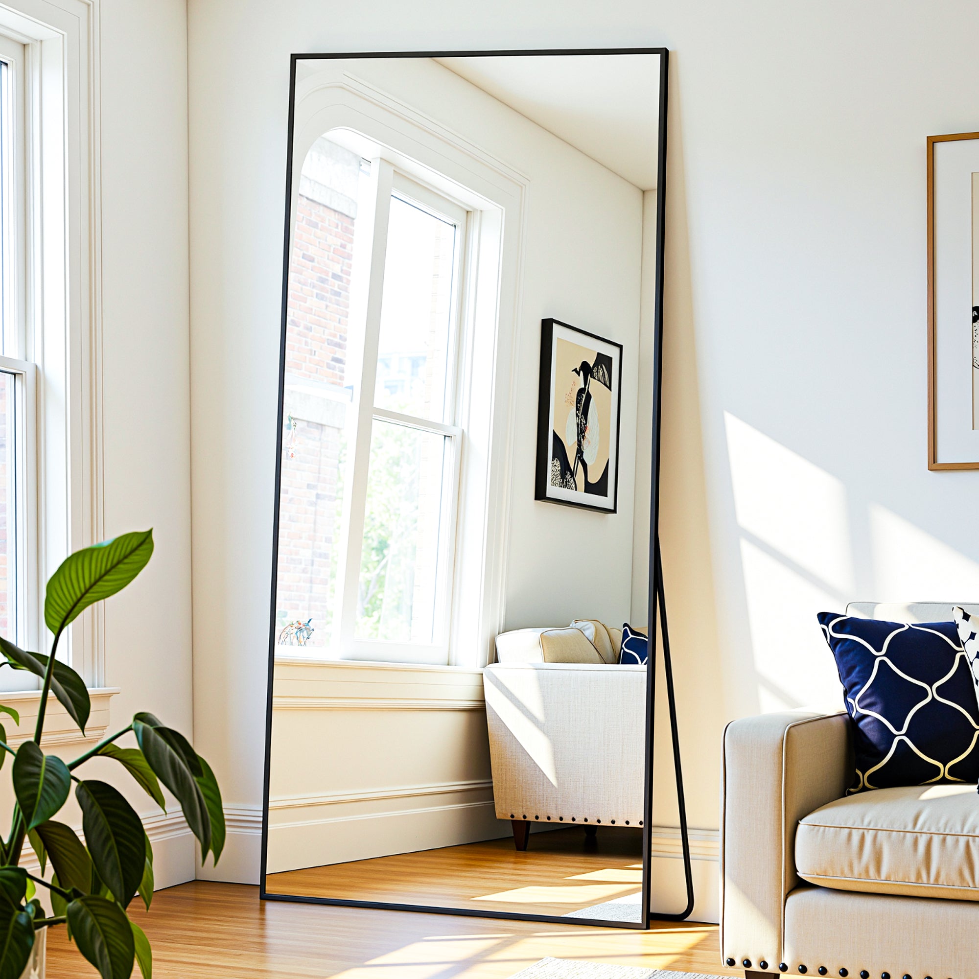 Suidia Arched Full Length Mirror with Stand, Full Body Mirror with Aluminum Frame, Freestanding/Leaning/Wall-Mounted, Floor Mirrors for Bedroom, Living Room, Entryway, Dressing Room