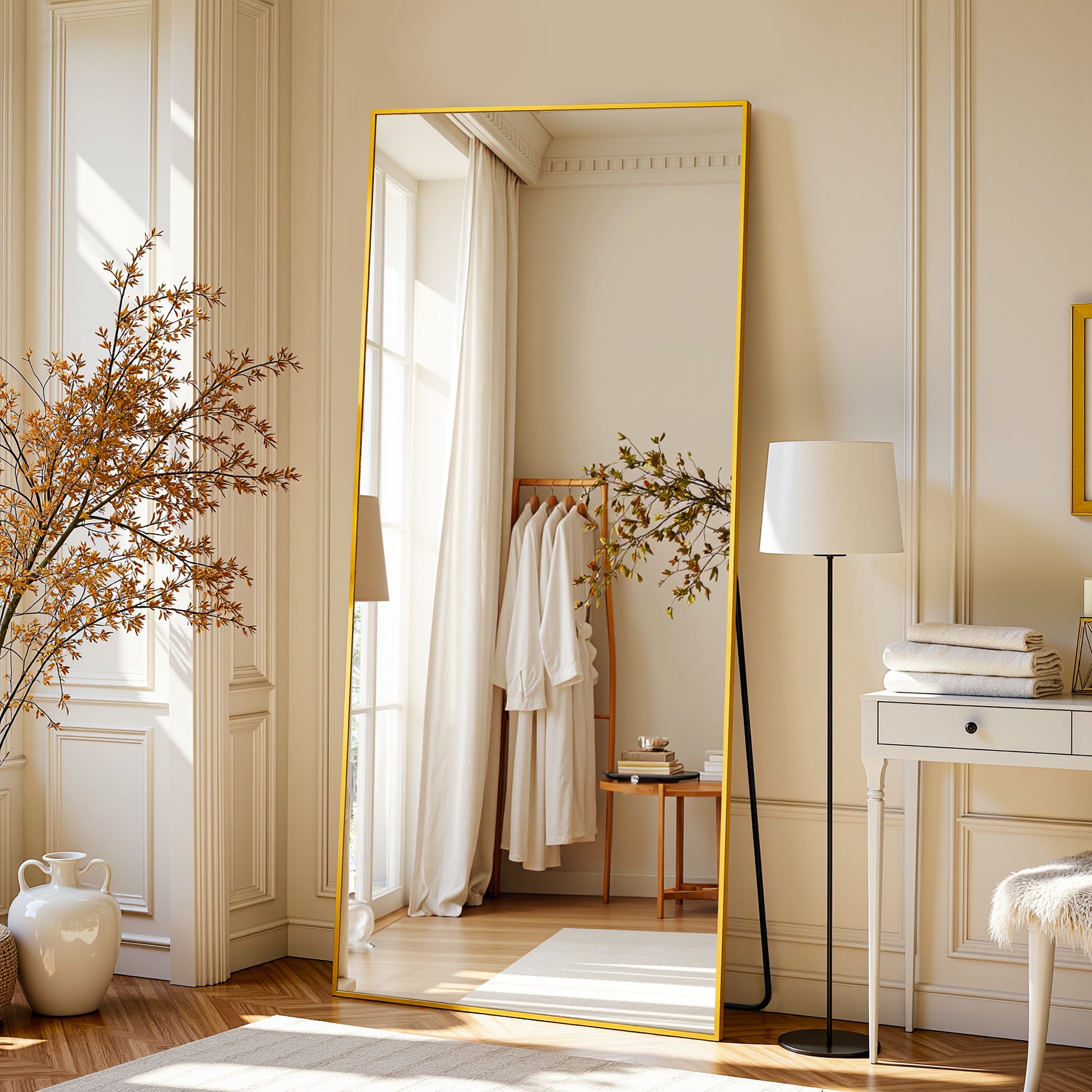 Suidia Arched Full Length Mirror with Stand, Full Body Mirror with Aluminum Frame, Freestanding/Leaning/Wall-Mounted, Floor Mirrors for Bedroom, Living Room, Entryway, Dressing Room