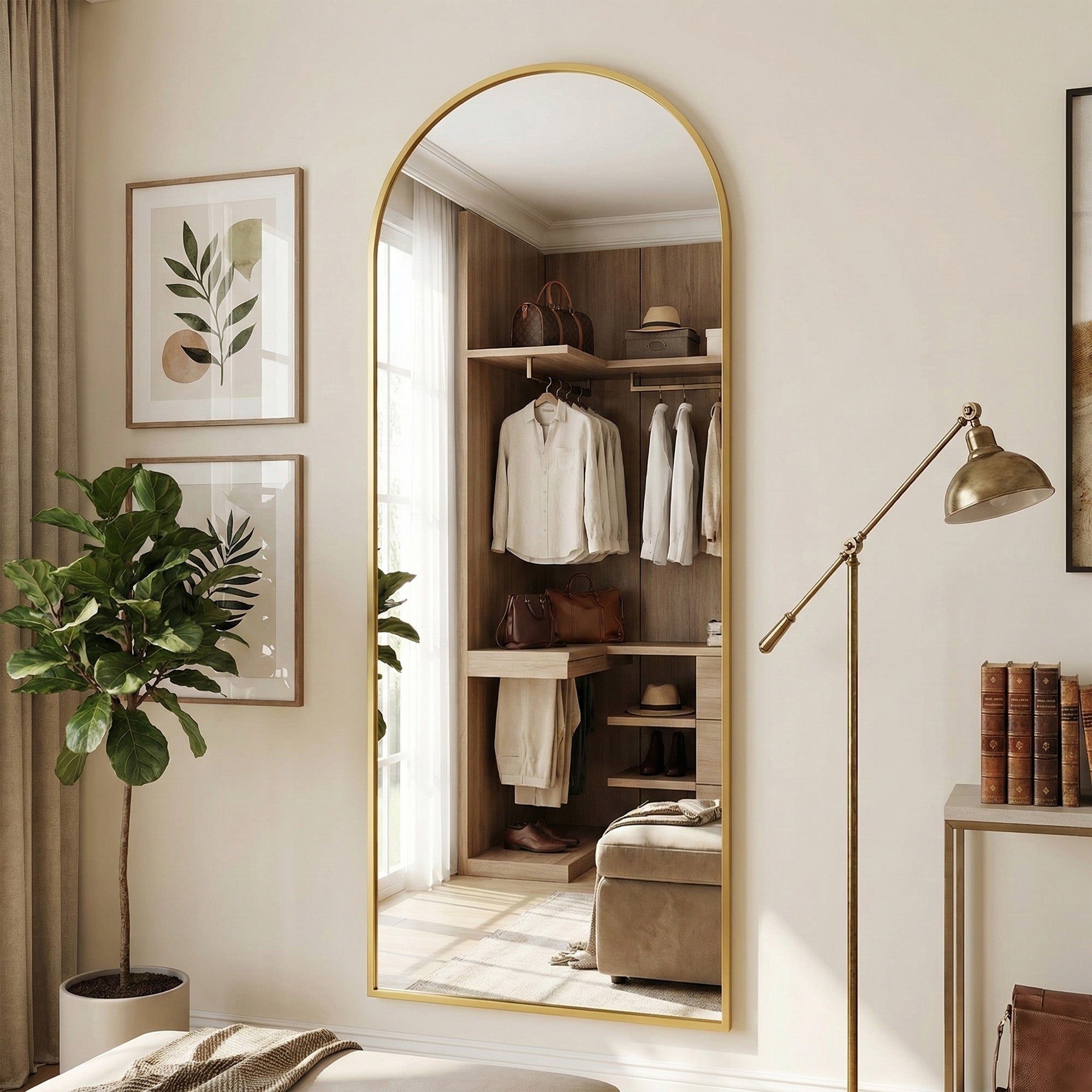 Suidia Arched Full Length Mirror with Stand, Full Body Mirror with Aluminum Frame, Freestanding/Leaning/Wall-Mounted, Floor Mirrors for Bedroom, Living Room, Entryway, Dressing Room