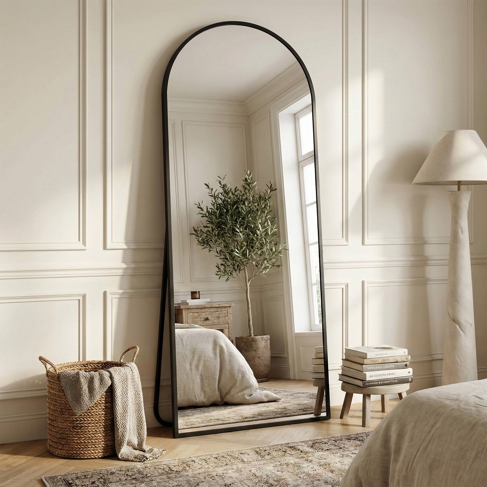 Suidia Arched Full Length Mirror with Stand, Full Body Mirror with Aluminum Frame, Freestanding/Leaning/Wall-Mounted, Floor Mirrors for Bedroom, Living Room, Entryway, Dressing Room