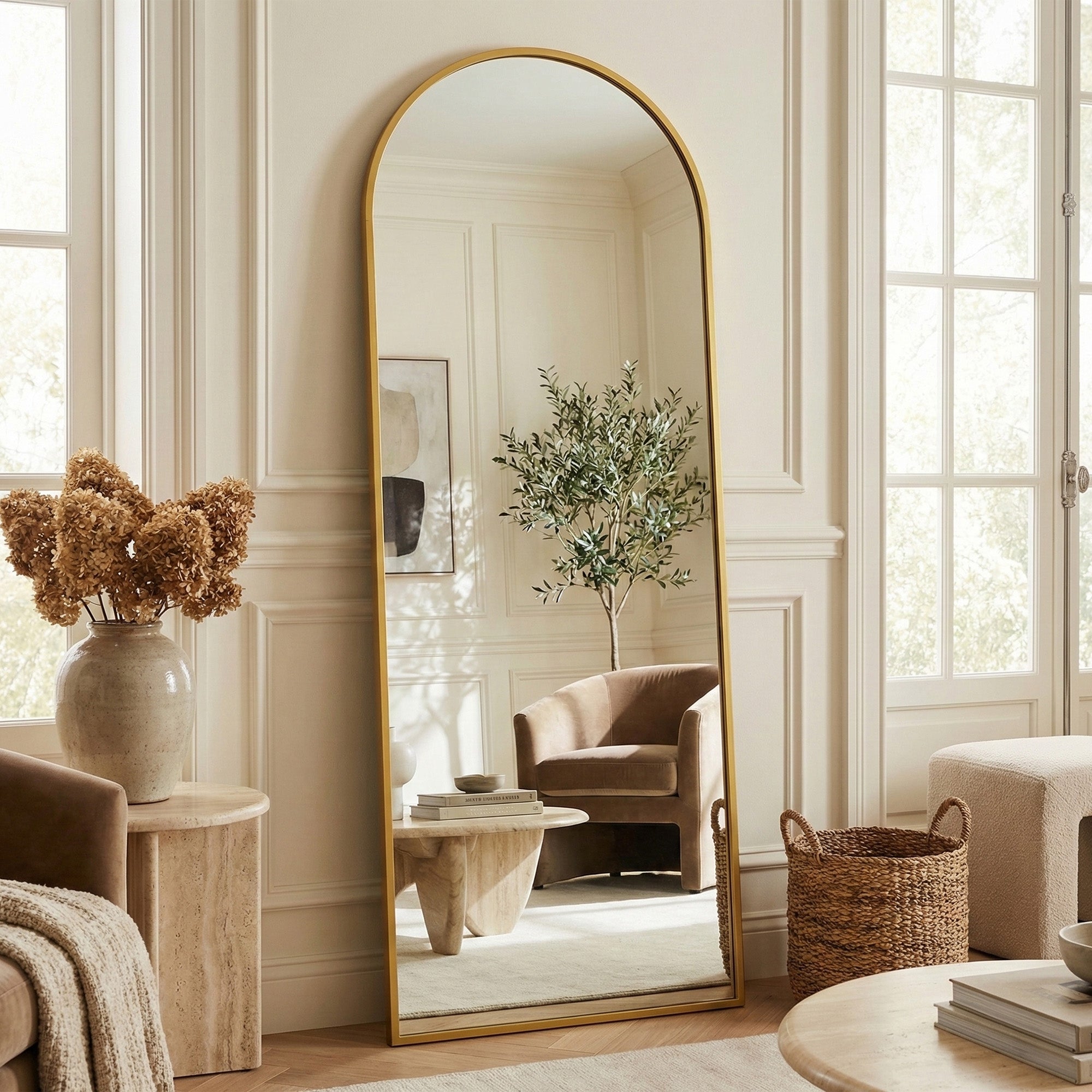 Suidia Arched Full Length Mirror with Stand, Full Body Mirror with Aluminum Frame, Freestanding/Leaning/Wall-Mounted, Floor Mirrors for Bedroom, Living Room, Entryway, Dressing Room