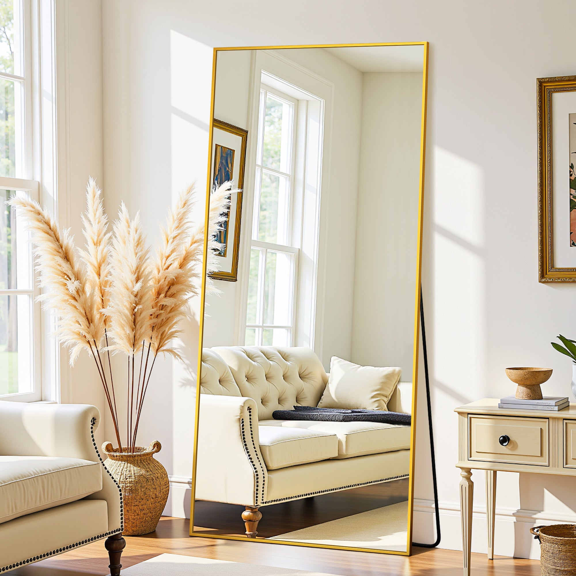 Suidia Arched Full Length Mirror with Stand, Full Body Mirror with Aluminum Frame, Freestanding/Leaning/Wall-Mounted, Floor Mirrors for Bedroom, Living Room, Entryway, Dressing Room