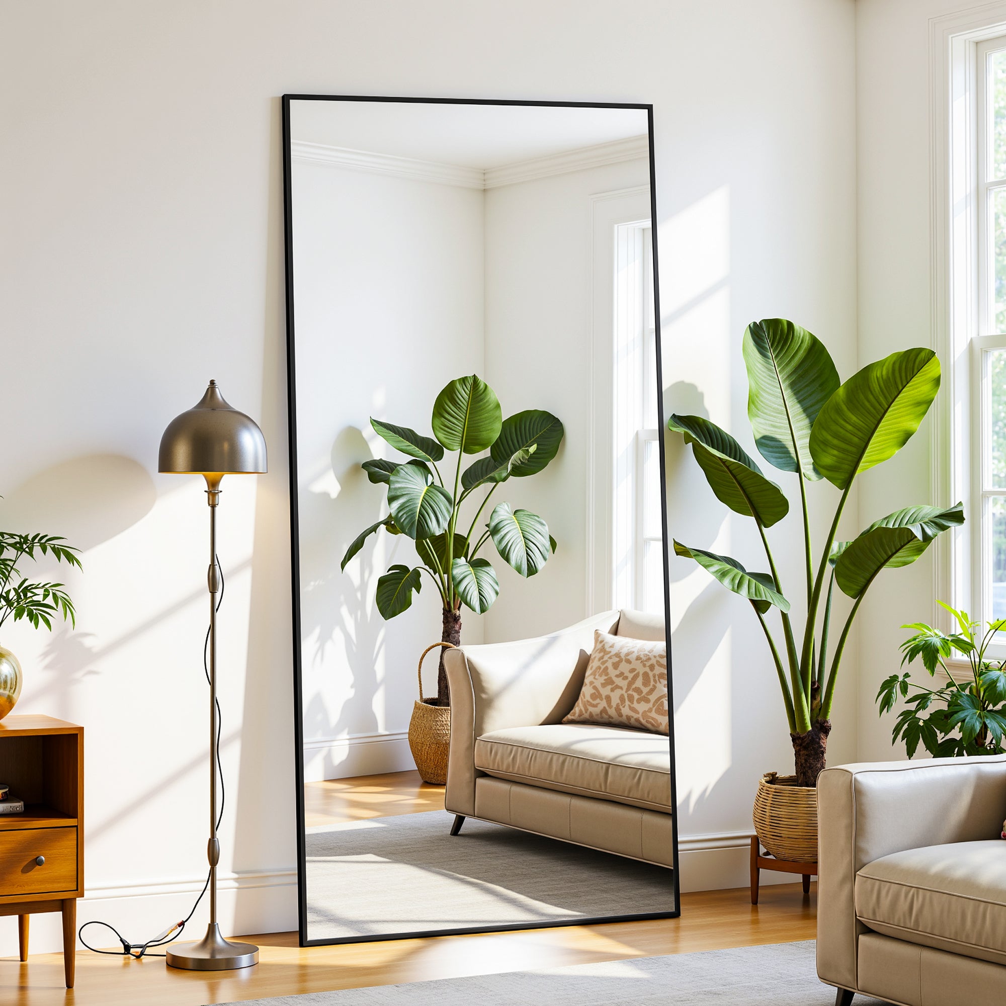 Suidia Arched Full Length Mirror with Stand, Full Body Mirror with Aluminum Frame, Freestanding/Leaning/Wall-Mounted, Floor Mirrors for Bedroom, Living Room, Entryway, Dressing Room