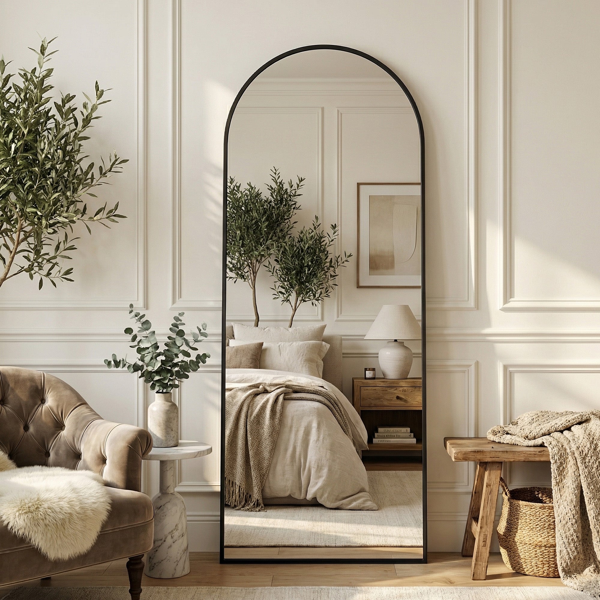 Suidia Arched Full Length Mirror with Stand, Full Body Mirror with Aluminum Frame, Freestanding/Leaning/Wall-Mounted, Floor Mirrors for Bedroom, Living Room, Entryway, Dressing Room