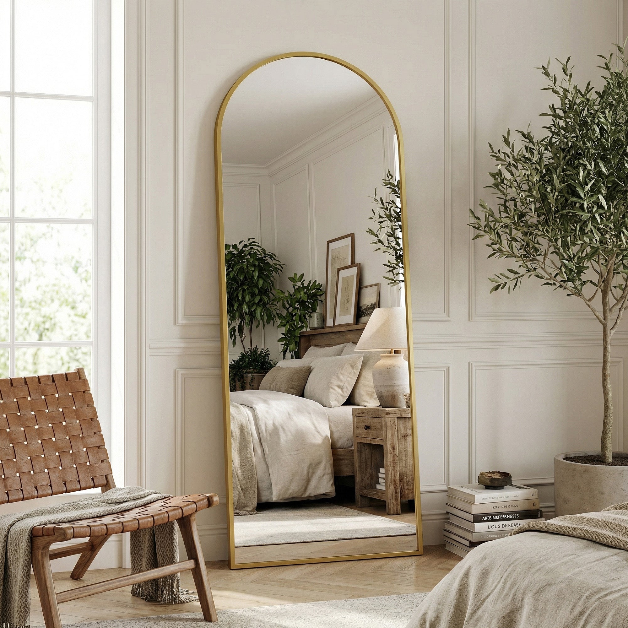Suidia Arched Full Length Mirror with Stand, Full Body Mirror with Aluminum Frame, Freestanding/Leaning/Wall-Mounted, Floor Mirrors for Bedroom, Living Room, Entryway, Dressing Room