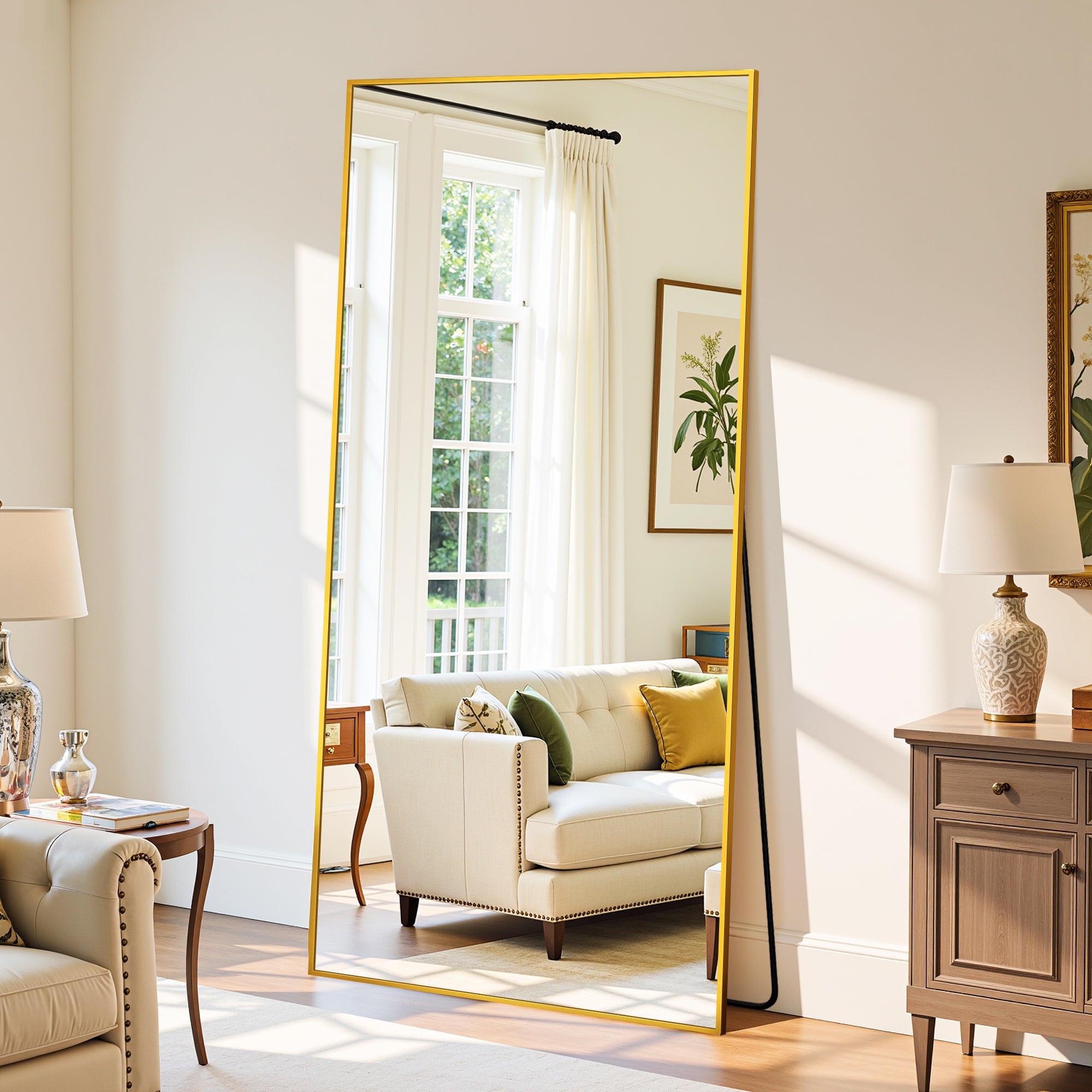 Suidia Arched Full Length Mirror with Stand, Full Body Mirror with Aluminum Frame, Freestanding/Leaning/Wall-Mounted, Floor Mirrors for Bedroom, Living Room, Entryway, Dressing Room