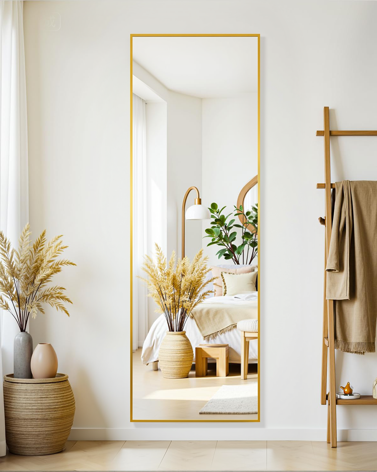 Suidia Arched Full Length Mirror with Stand, Full Body Mirror with Aluminum Frame, Freestanding/Leaning/Wall-Mounted, Floor Mirrors for Bedroom, Living Room, Entryway, Dressing Room