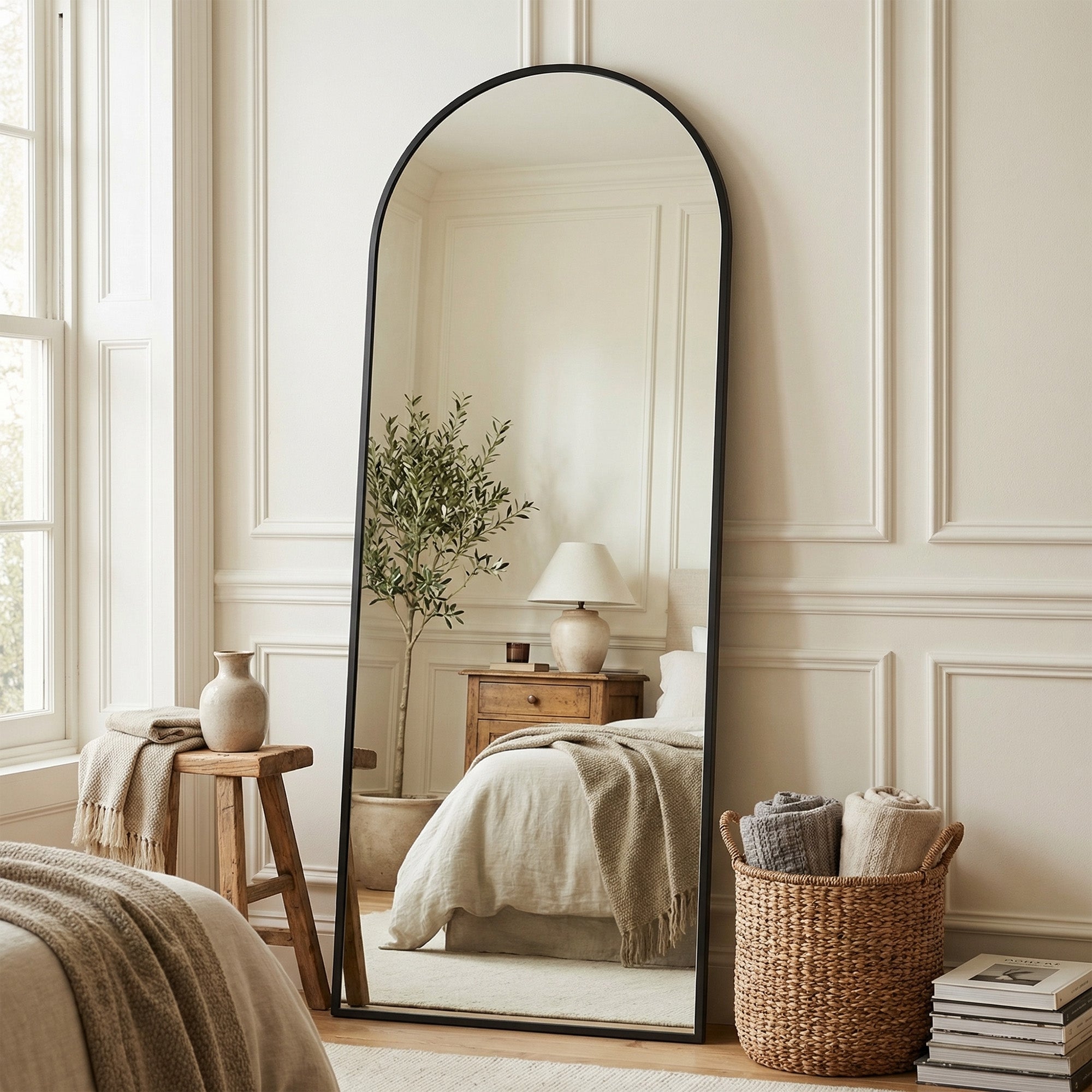 Suidia Arched Full Length Mirror with Stand, Full Body Mirror with Aluminum Frame, Freestanding/Leaning/Wall-Mounted, Floor Mirrors for Bedroom, Living Room, Entryway, Dressing Room