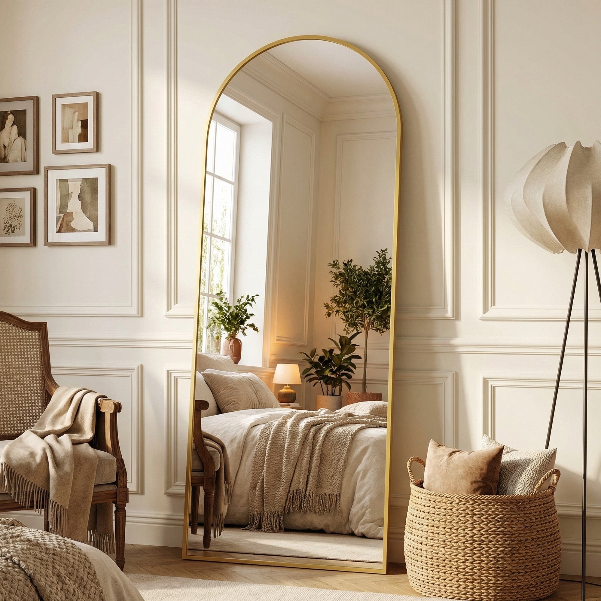 Suidia Arched Full Length Mirror with Stand, Full Body Mirror with Aluminum Frame, Freestanding/Leaning/Wall-Mounted, Floor Mirrors for Bedroom, Living Room, Entryway, Dressing Room