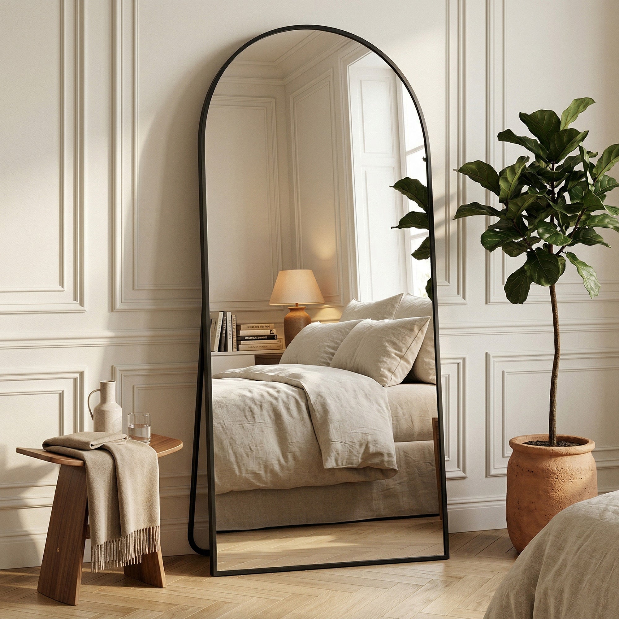 Suidia Arched Full Length Mirror with Stand, Full Body Mirror with Aluminum Frame, Freestanding/Leaning/Wall-Mounted, Floor Mirrors for Bedroom, Living Room, Entryway, Dressing Room
