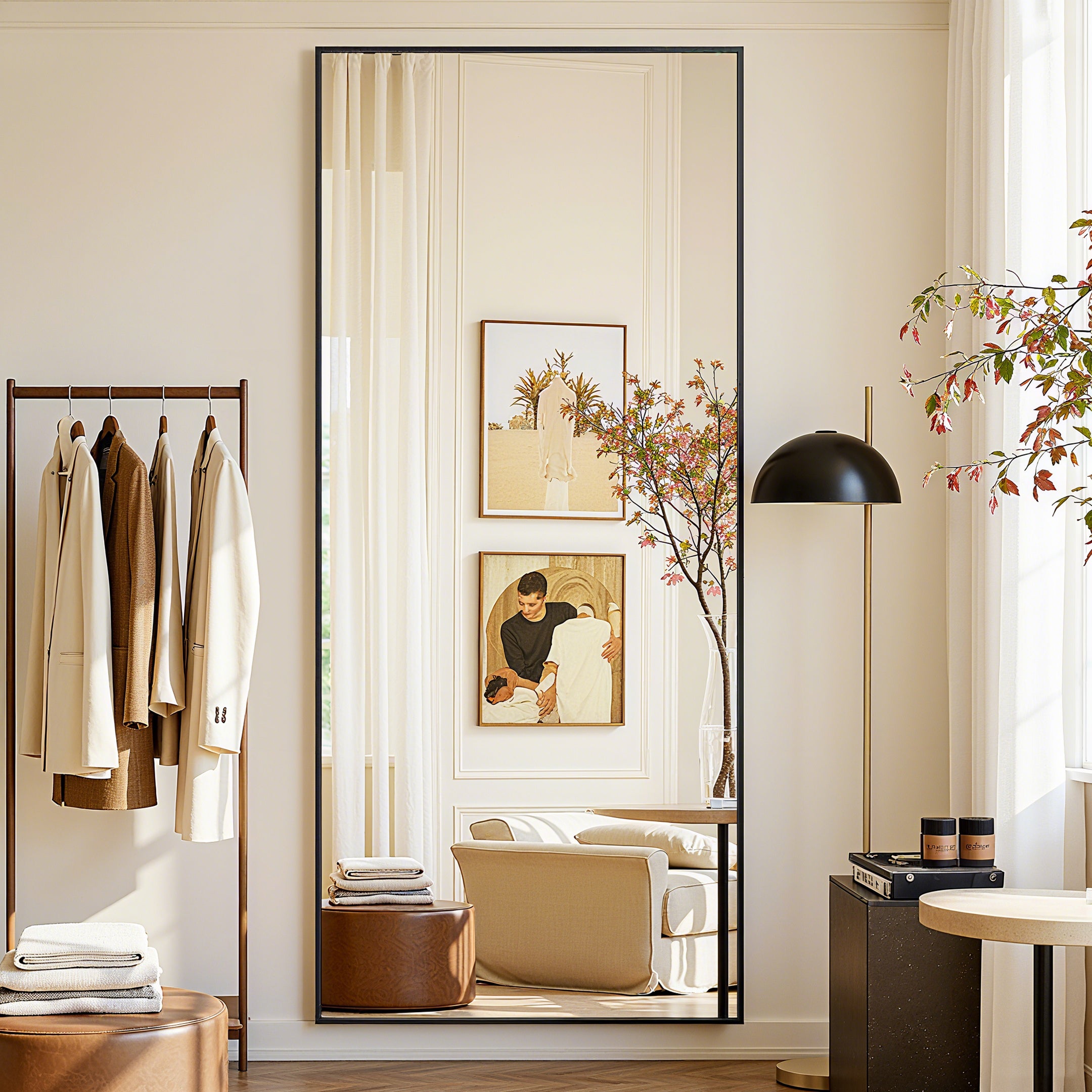 Suidia Arched Full Length Mirror with Stand, Full Body Mirror with Aluminum Frame, Freestanding/Leaning/Wall-Mounted, Floor Mirrors for Bedroom, Living Room, Entryway, Dressing Room