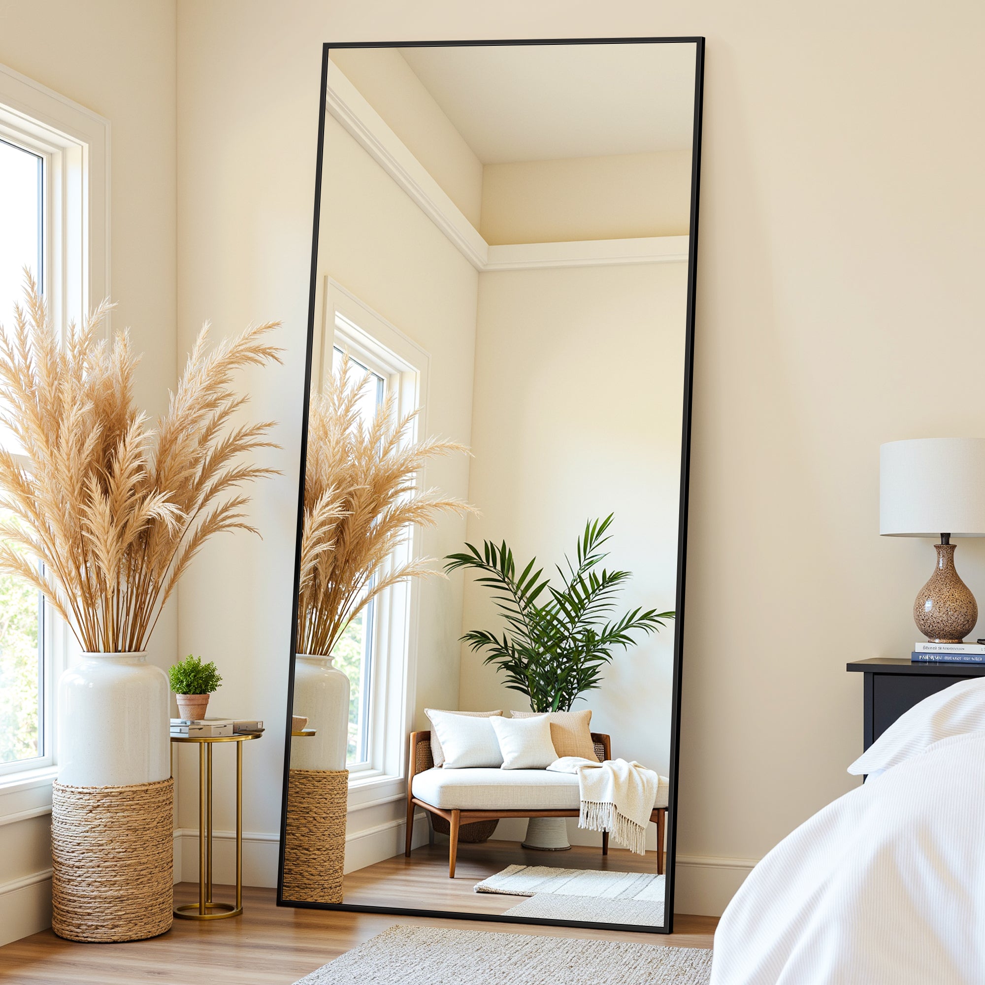 Suidia Arched Full Length Mirror with Stand, Full Body Mirror with Aluminum Frame, Freestanding/Leaning/Wall-Mounted, Floor Mirrors for Bedroom, Living Room, Entryway, Dressing Room