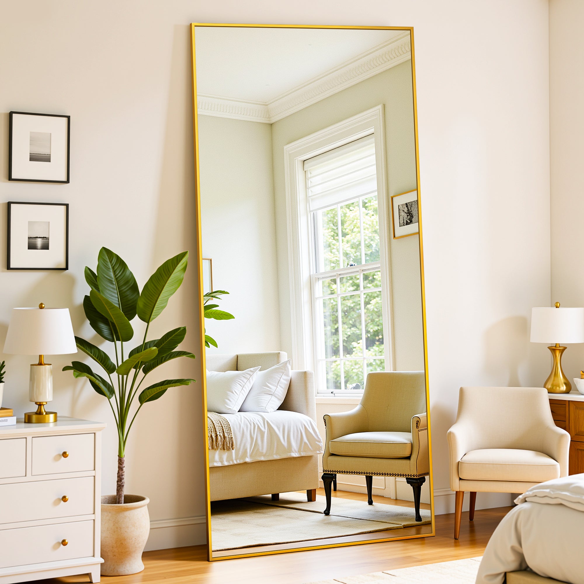 Suidia Arched Full Length Mirror with Stand, Full Body Mirror with Aluminum Frame, Freestanding/Leaning/Wall-Mounted, Floor Mirrors for Bedroom, Living Room, Entryway, Dressing Room