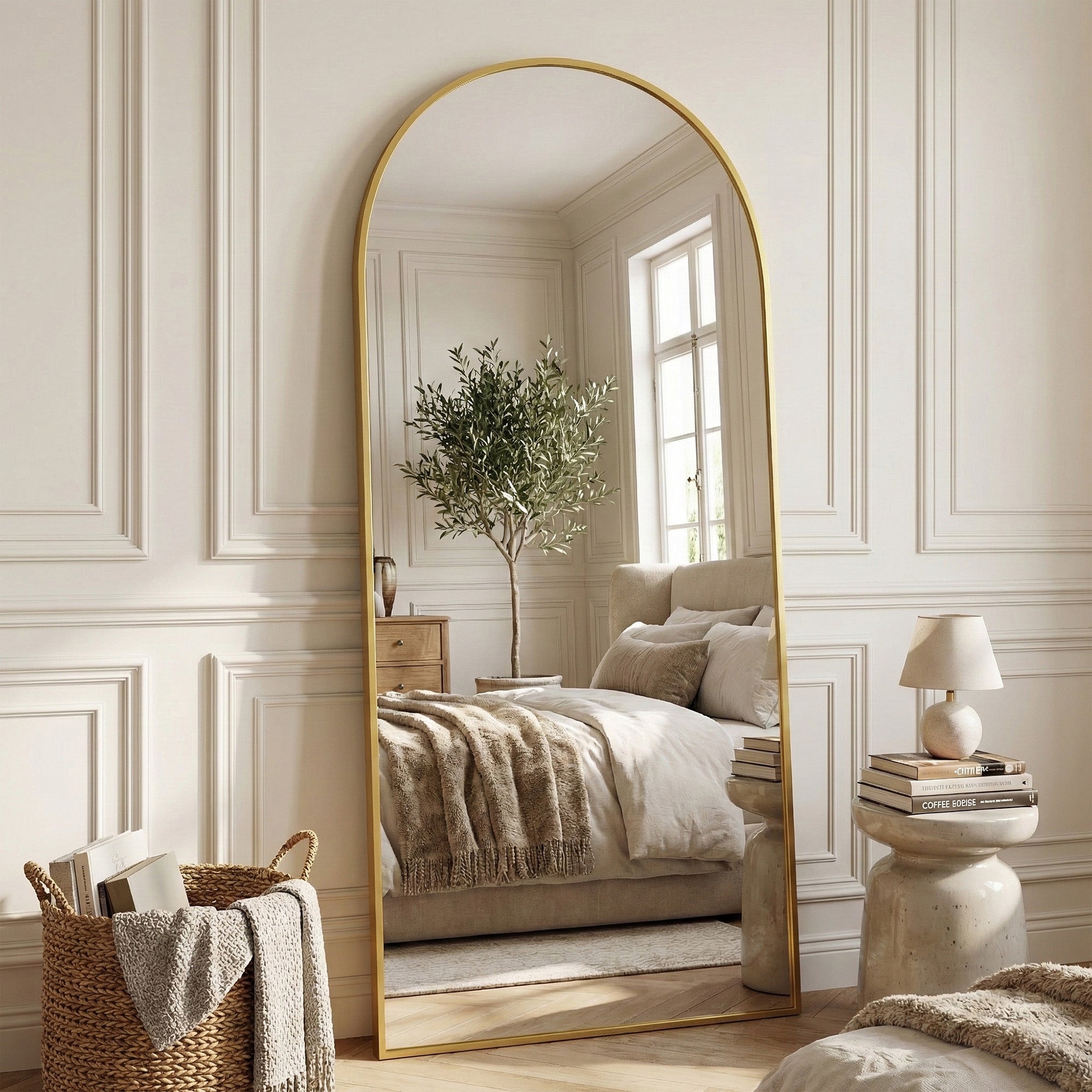 Suidia Arched Full Length Mirror with Stand, Full Body Mirror with Aluminum Frame, Freestanding/Leaning/Wall-Mounted, Floor Mirrors for Bedroom, Living Room, Entryway, Dressing Room