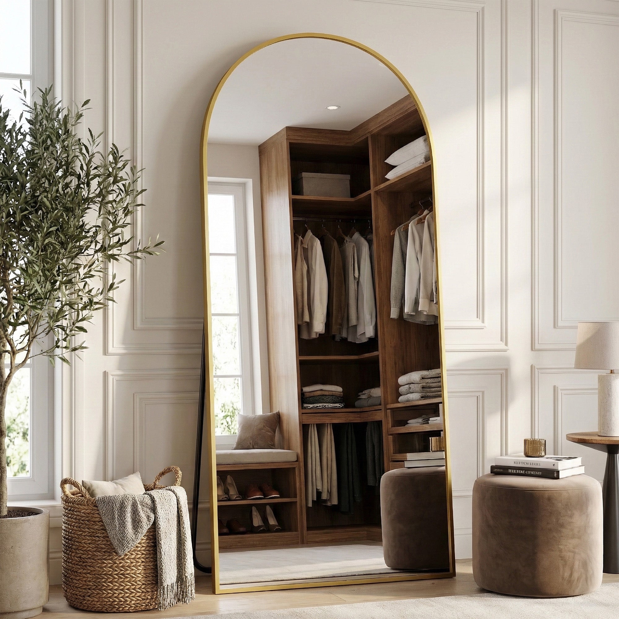 Suidia Arched Full Length Mirror with Stand, Full Body Mirror with Aluminum Frame, Freestanding/Leaning/Wall-Mounted, Floor Mirrors for Bedroom, Living Room, Entryway, Dressing Room