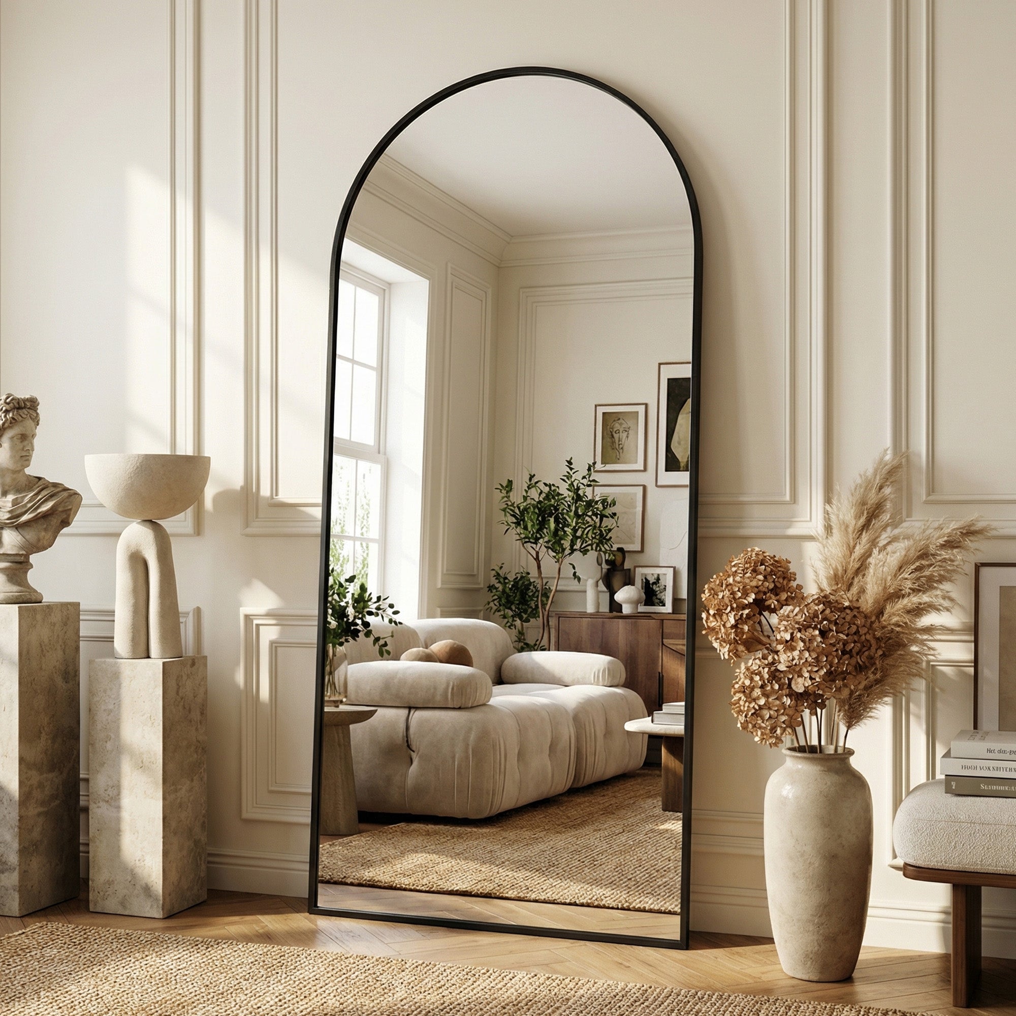 Suidia Arched Full Length Mirror with Stand, Full Body Mirror with Aluminum Frame, Freestanding/Leaning/Wall-Mounted, Floor Mirrors for Bedroom, Living Room, Entryway, Dressing Room