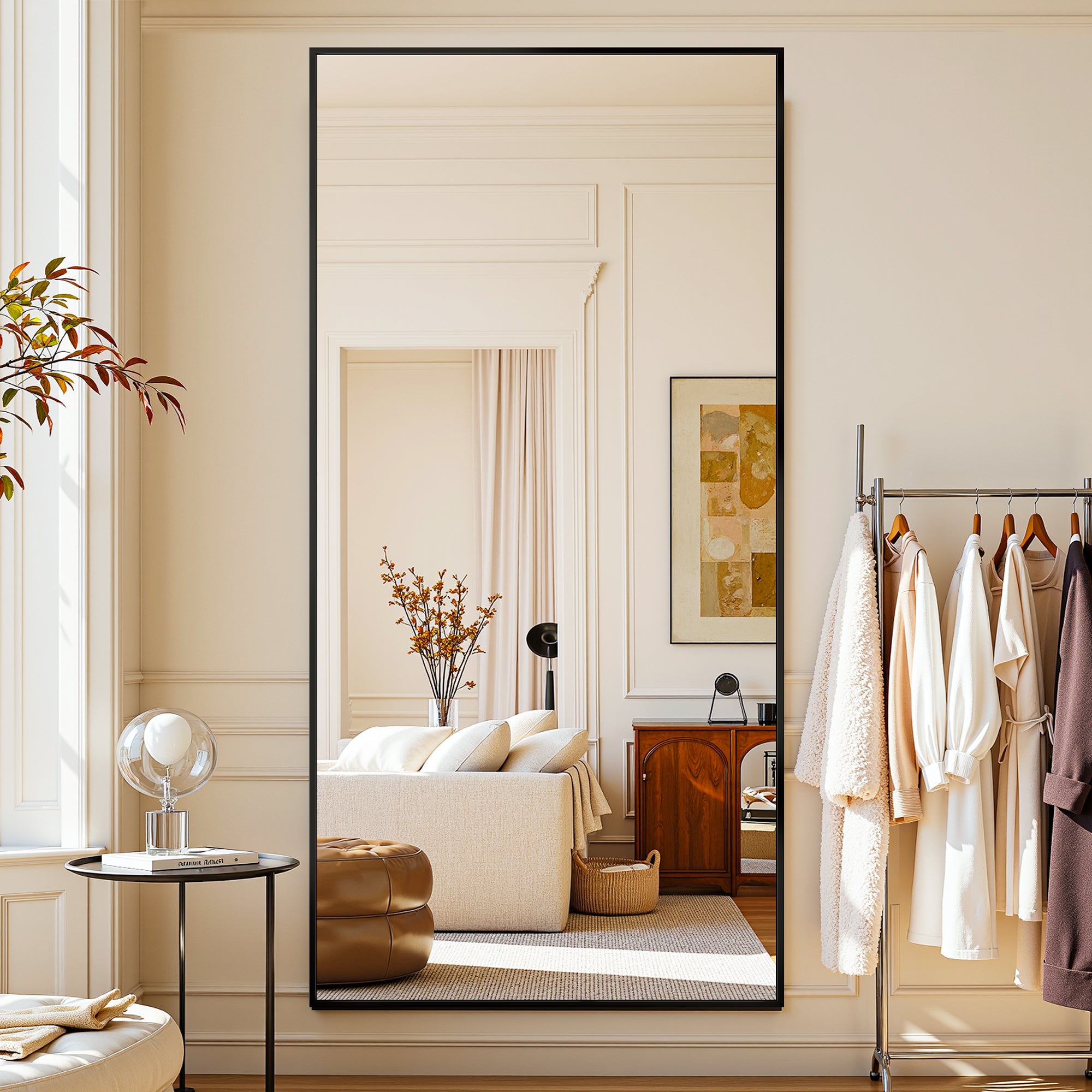 Suidia Arched Full Length Mirror with Stand, Full Body Mirror with Aluminum Frame, Freestanding/Leaning/Wall-Mounted, Floor Mirrors for Bedroom, Living Room, Entryway, Dressing Room