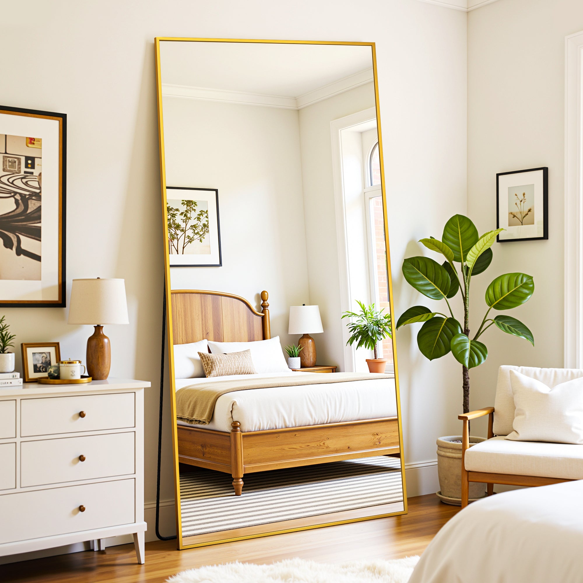 Suidia Arched Full Length Mirror with Stand, Full Body Mirror with Aluminum Frame, Freestanding/Leaning/Wall-Mounted, Floor Mirrors for Bedroom, Living Room, Entryway, Dressing Room